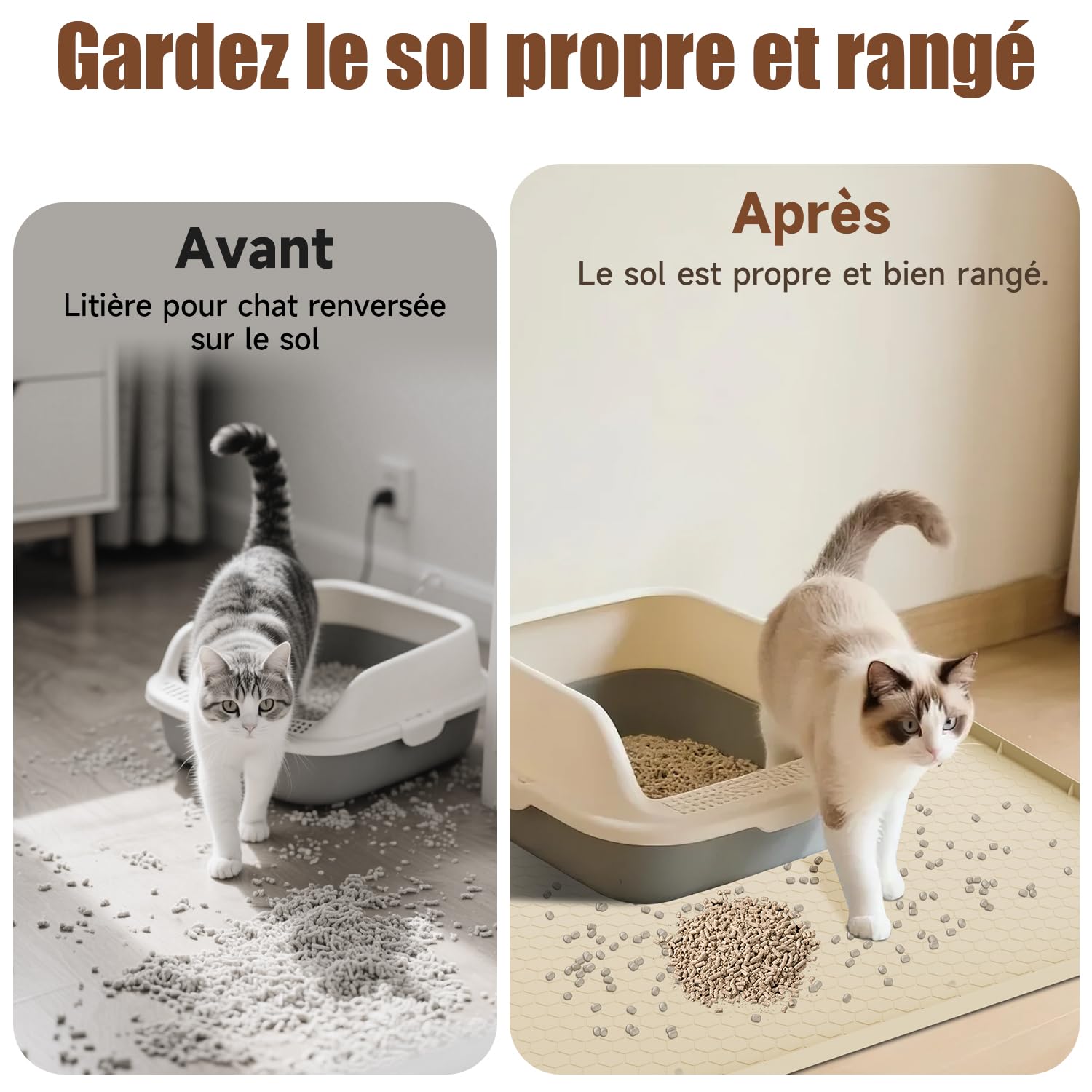 Tapis de litière en silicone XXL 101 * 71 CM – Imperméable, antidérapant et facile à nettoyer – Tapis de litière supplémentaire, pour gamelle et litière pour chat