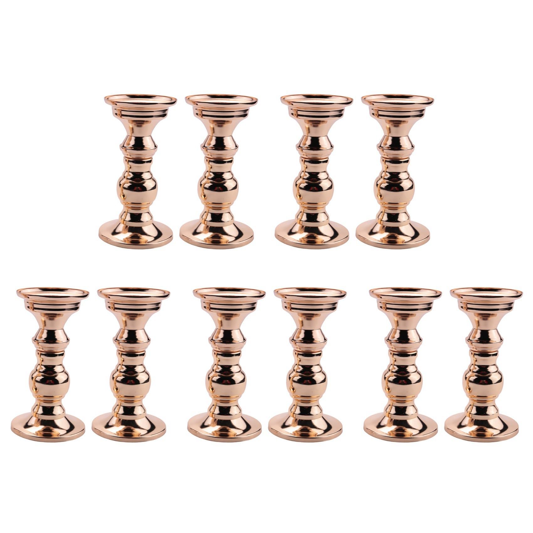 Vjsujehgy Set of 10 Candlestick Metal Pillar Candle Holders, Wedding Centerpieces Candlestick Holders for Candles Stand Gold