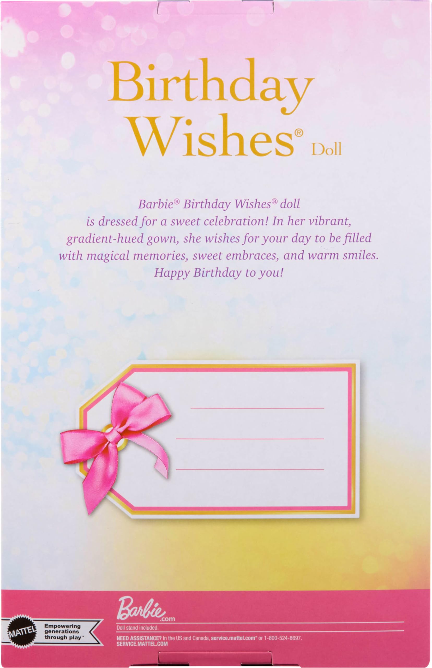 Barbie Signature Birthday Wishes Urodzinowe życzenia Lalka modowa, czarne włosy, sukienka z pastelowym tęczowym efektem, zabawka w pudełku z motywem prezentu dla dzieci 6+ i kolekcjonerów, JJX80