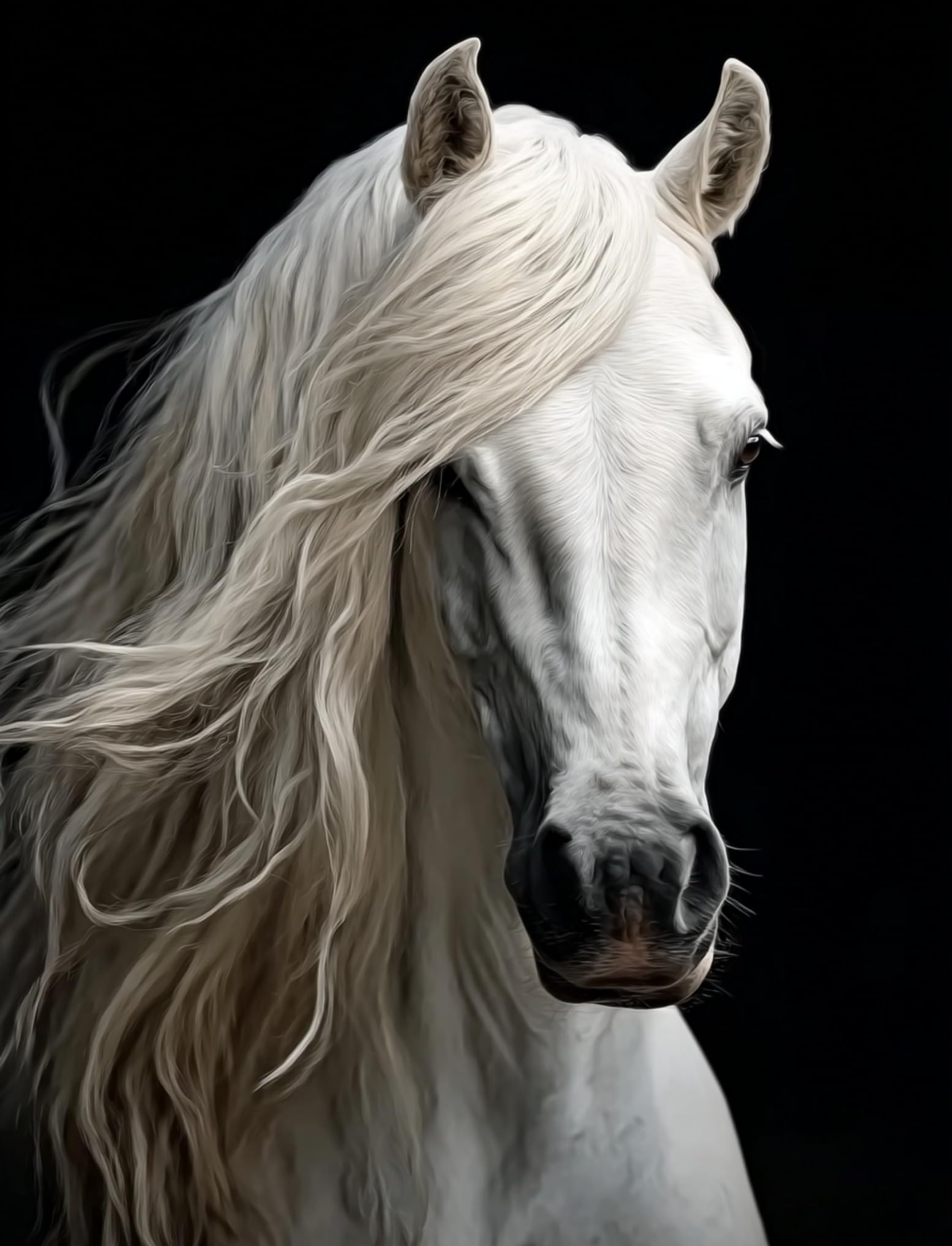 WANGWANGMIAO Paint by Numbers for Adults White Horse- DIY Oil Painting Kits with Brushes and Acrylic Pigment, 16x20 inch Canvas，with Frame