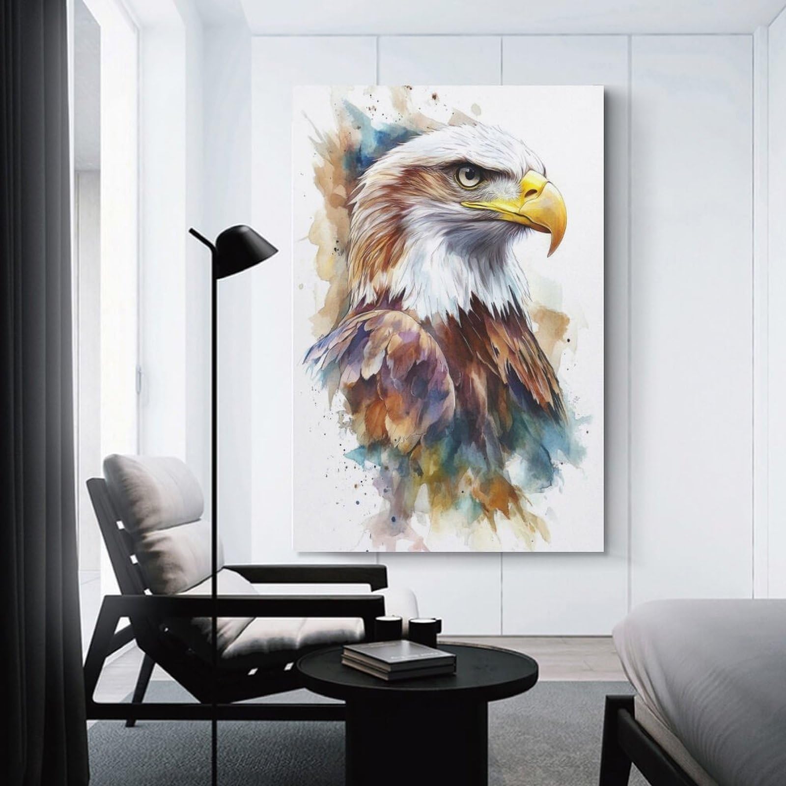 Junmoney Unframe-Watercolor Bald Eagle Watercolor Bald Eagle Wall Art Print, 12X18inch(30X45cm), For Corridors, Hallways Or Apartment Entries, Wall Decor To Refresh Empty Corners