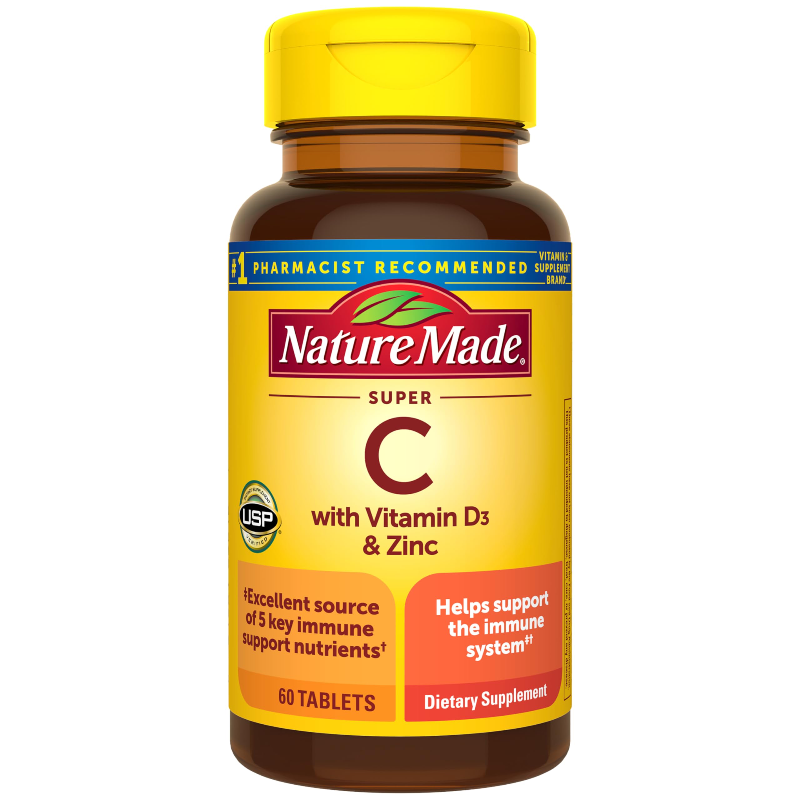 Nature Made Super C, Vitamin C and Zinc with Vitamin D3, Dietary Supplement for Immune Support, 60 Tablets, 60 Day Supply