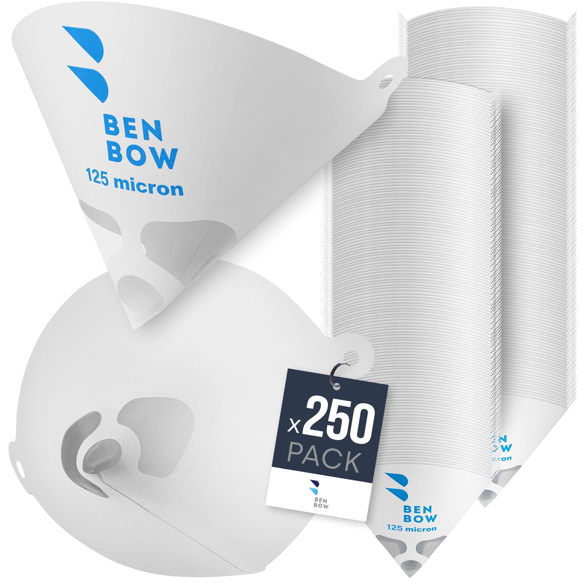 BenBow Filtro per Vernice 125µ x 250 Pezzi - Filtro monouso in Carta con Tessuto in Nylon - per filtrare Vernici e Colori da impurità