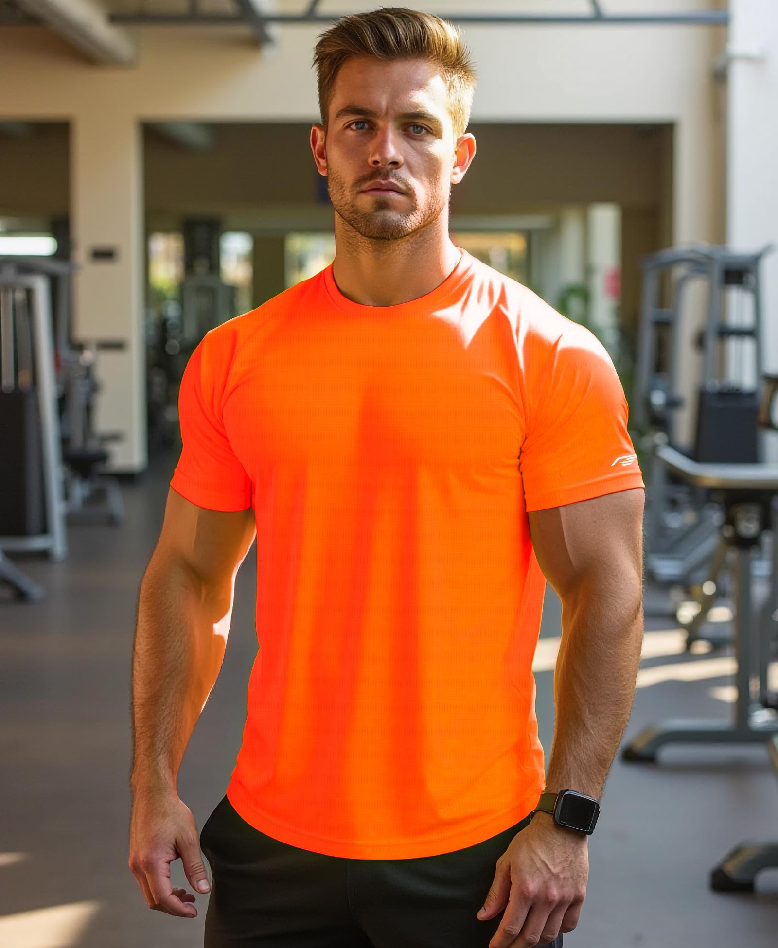 Camiseta de correr para hombre, de secado rápido, manga corta, absorbe la humedad, ropa activa, reflectante
