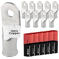Vista 180 de SELTERM 25 piezas de lengüetas de cable de batería de cobre estañado de grado marino de 2/0 AWG de 3/8 pulgadas, terminales de anillo de calibre 00