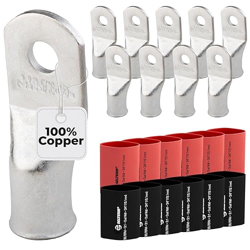 Miniatura 359 de SELTERM - Terminal en anillo de grado marino UL 2/0 AWG 3/8 pulgadas (25 uds) para batería, terminal tubular de cable eléctrico, conector calibre