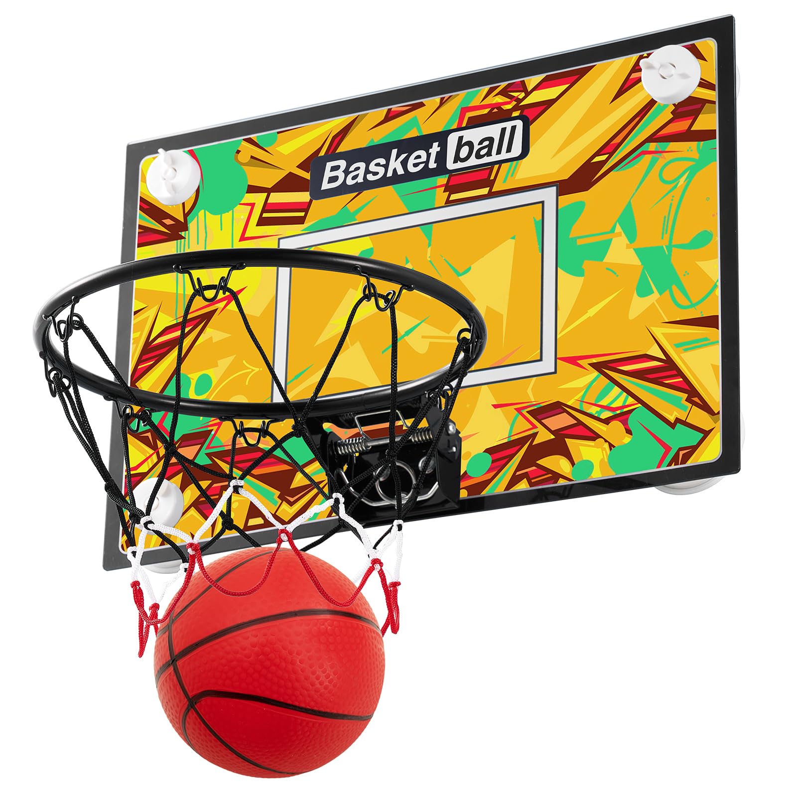 RUNBOWMini Basketball Hoops Indoor with Suction Cup with Strong Suction Cup for Kids and Adults,Wall Mounted Basketball Goal,Foldable Mini Hoop Suit for Home/Bedroom/Office(Orange)