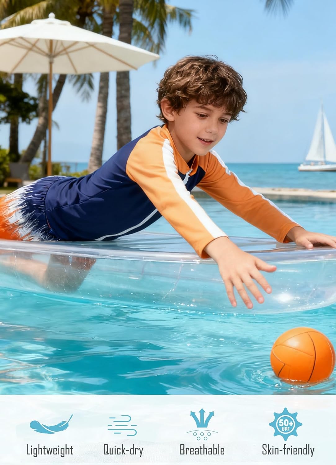 Boys Two Piece Swim Set Zipper Rash Guard Swimsuits Long Sleeve Bathing Suit for 4-12 Years - Image 4