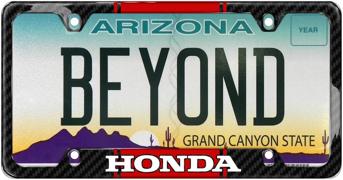 iPick Image for - Honda Red Racing Stripe Black Real Carbon Fiber 50 States License Plate Frame