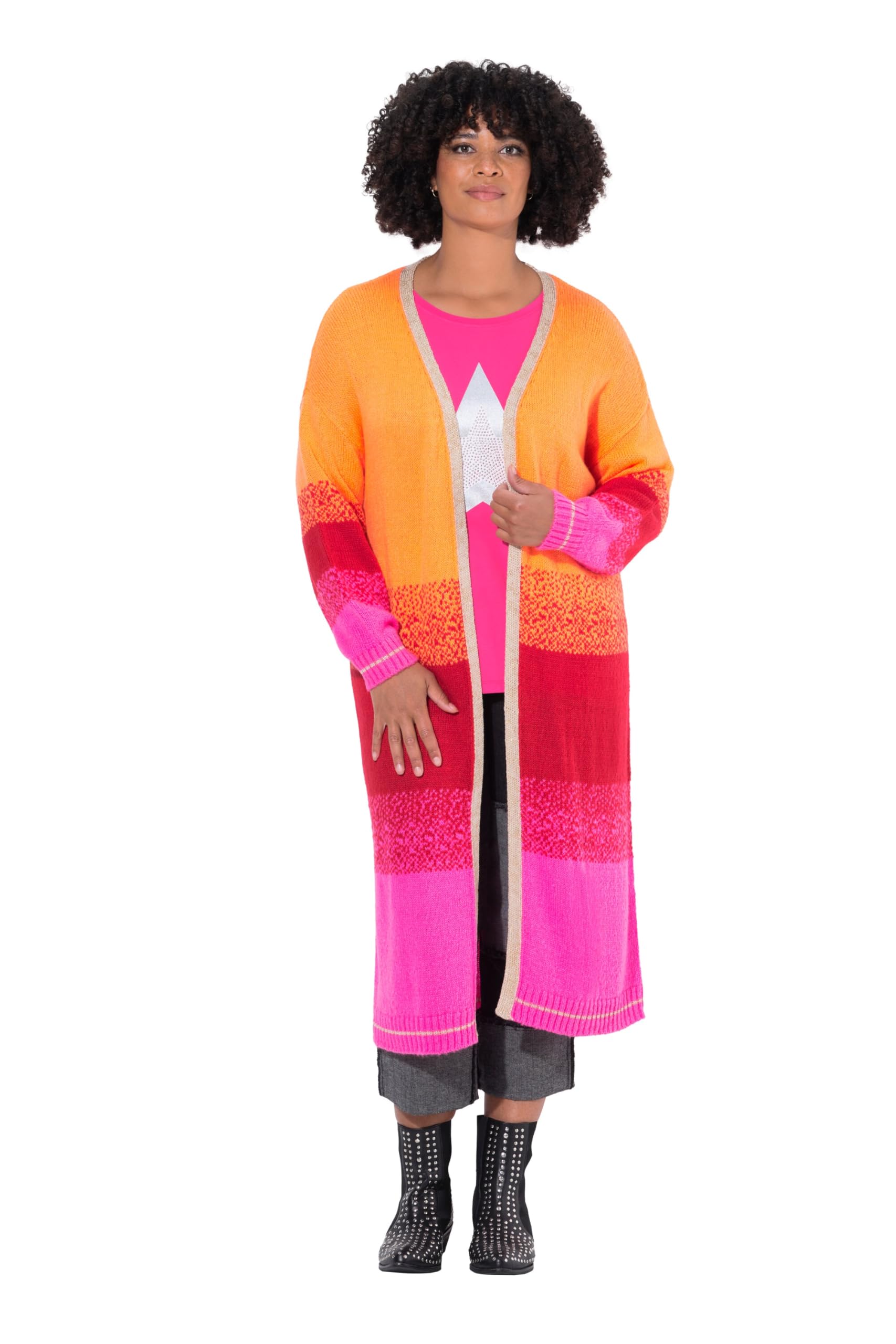 Angel of Style Damen große Größen Übergrößen Plus Size Long-Strickjacke, Blockstreifen-Farbverlauf, offene Form 843748