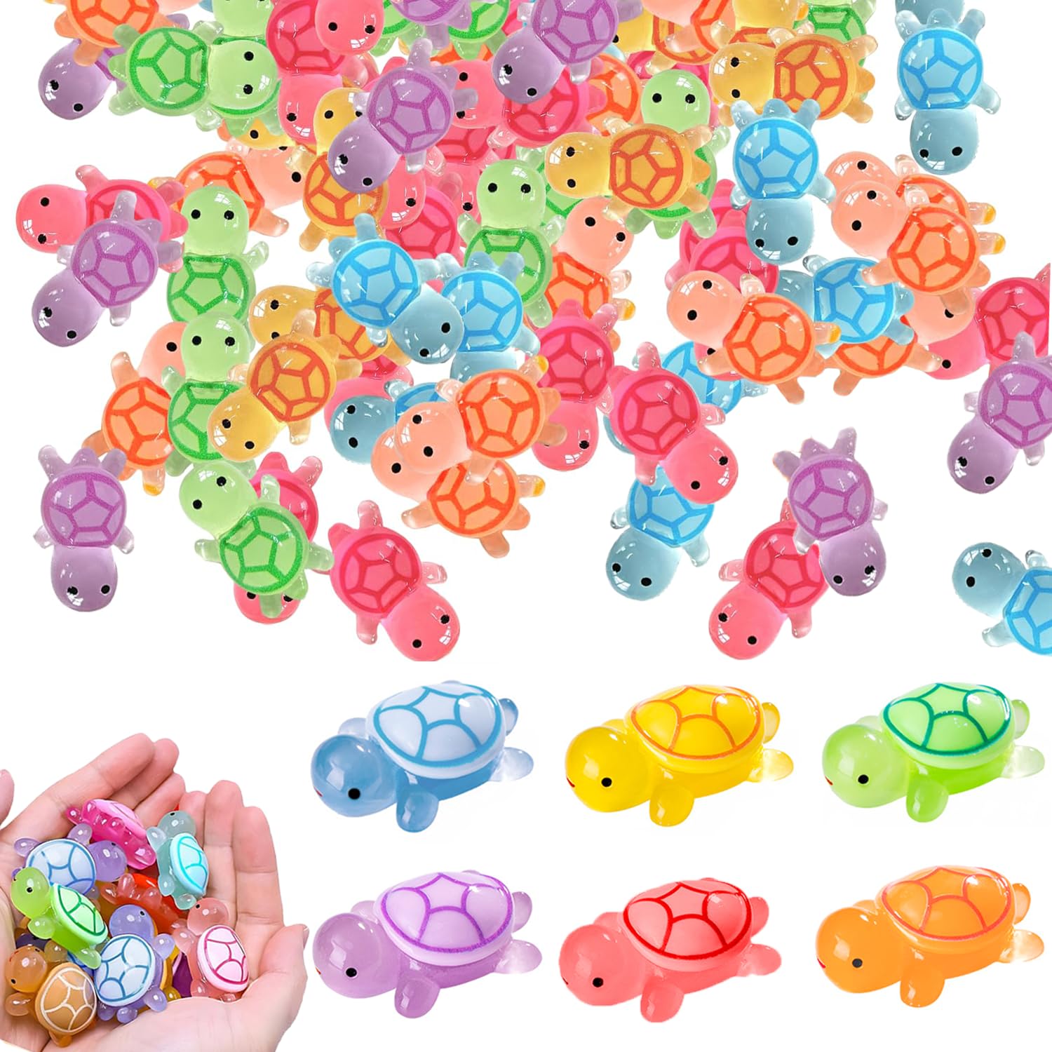 Rxkfigx Multicoloured 60 Pcs Mini Resin Turtles,Mini Luminous Turtles Resin,2.3Cm Diy Turtle Small Figures, Resins Figure Turtles, Figure Glow In The Turtle For Garden Fish Tank Aquarium Dollhouse Decor