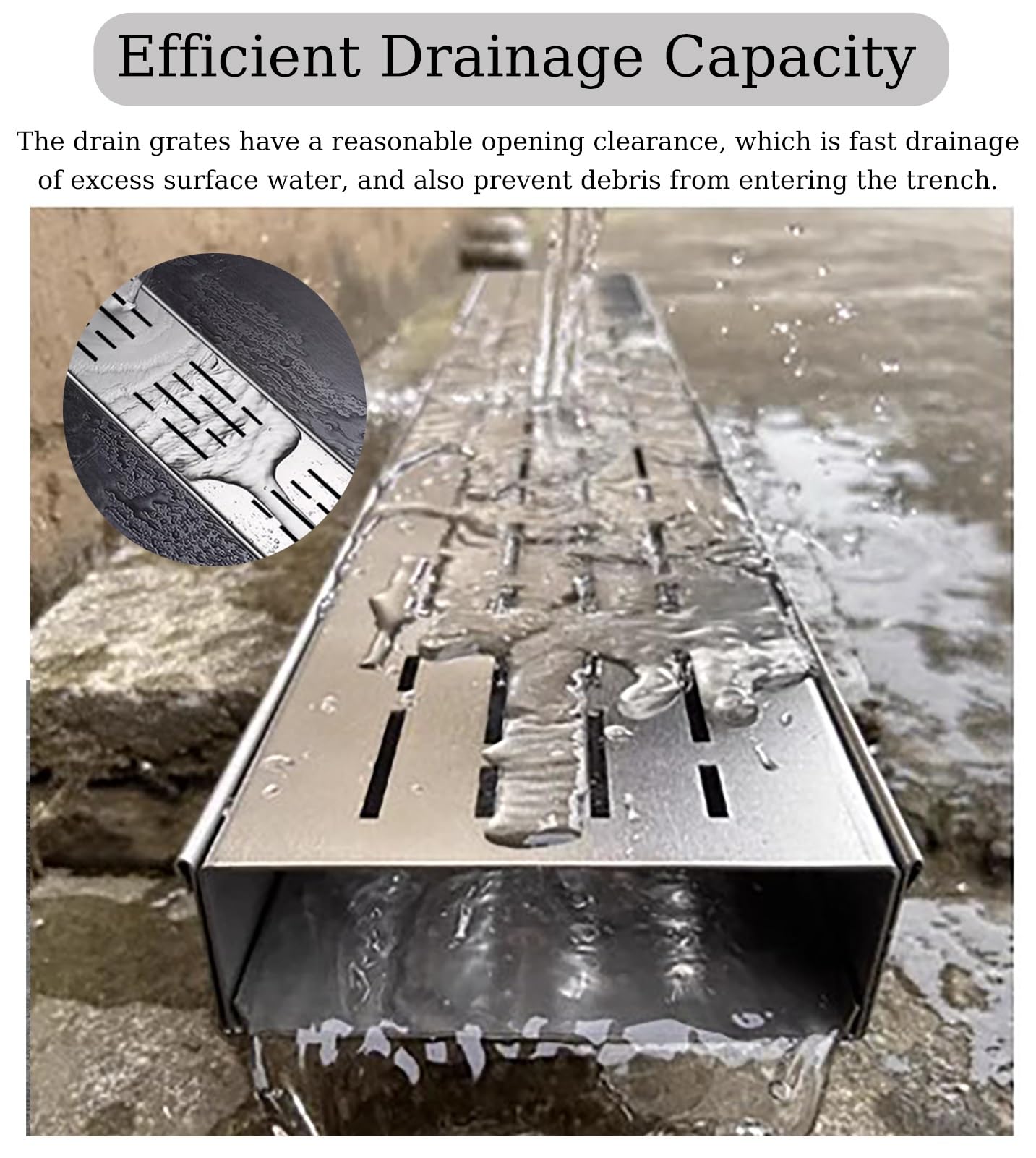 Rejilla Desague Jardin Sistema de Drenaje de Zanja de Acero Inoxidable de 5 Cm de Ancho, Tubo de Drenaje de Canal de Drenaje Estrecho con Rejilla de Metal, Kit de Drenaje de Zanja para Canaletas(6 PCS