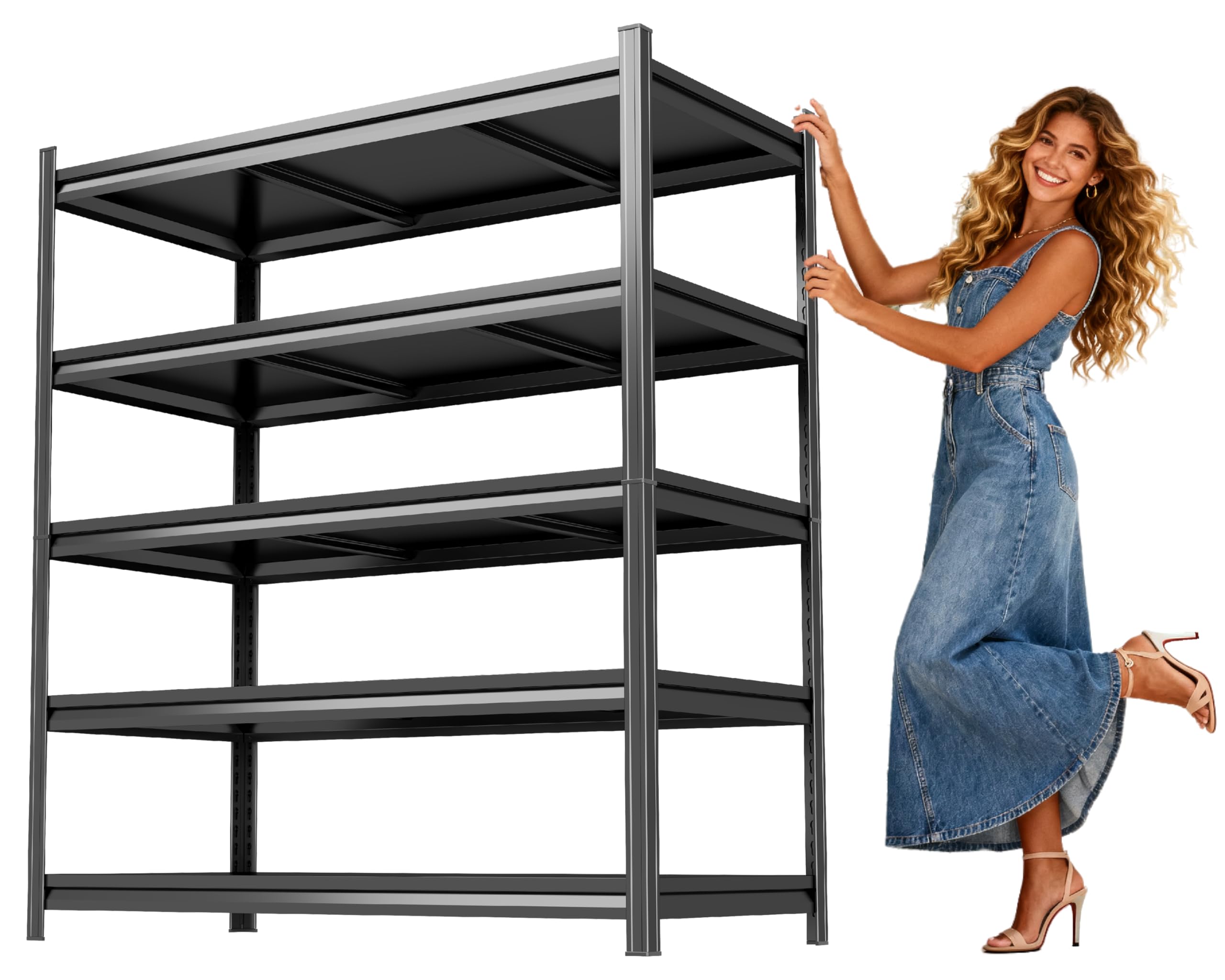 63" h metal garage shelving heavy duty 2000lbs adjustable storage shelves unit 5 tier garage storage shelves utility storage rack shelf for basement, commercial, warehouse, industrial, black