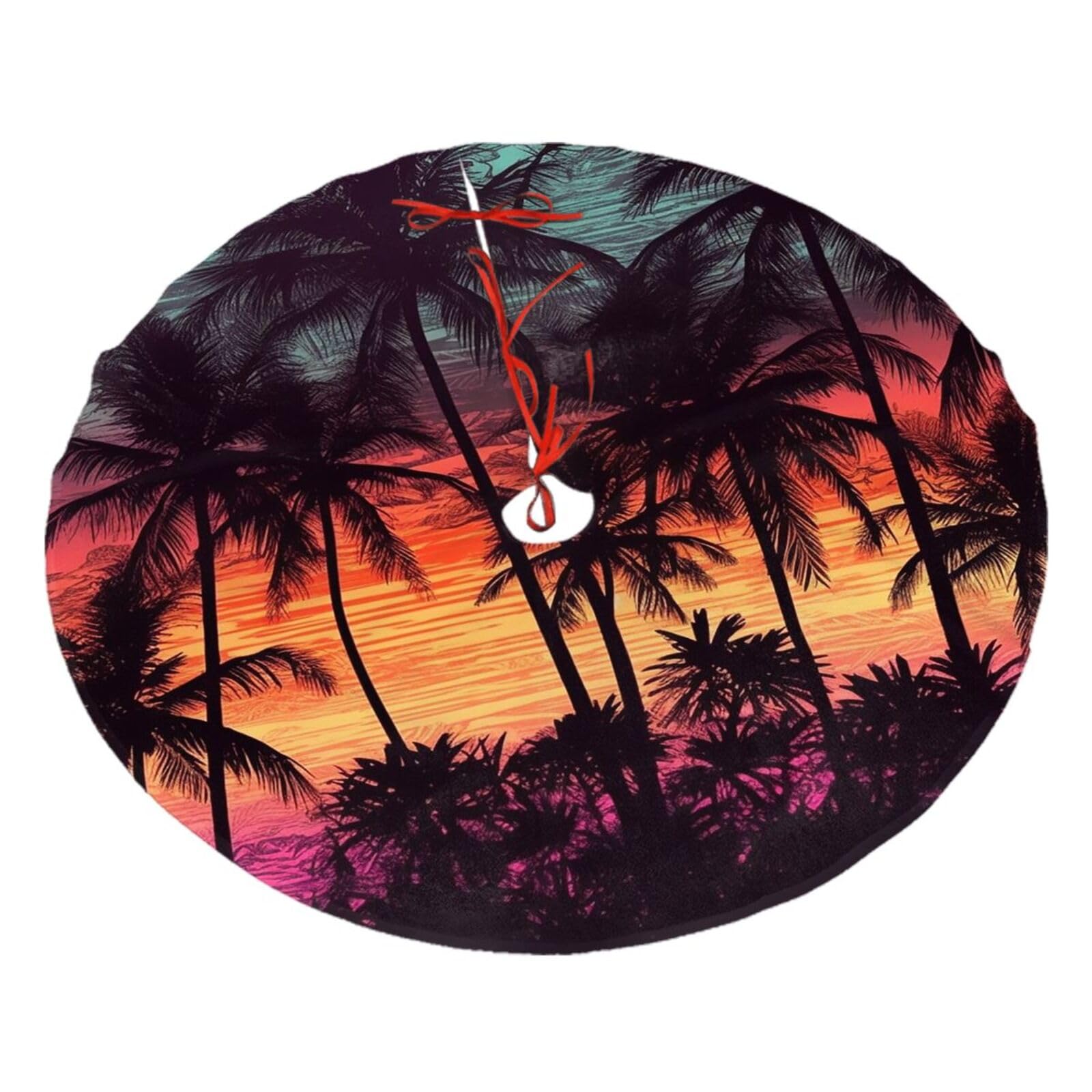 Palm Trees at Sunset Christmas Tree Skirt 30",Soft Plush Xmas Tree Mat Christmas Tree Oranment for Merry Christmas Party Holiday Indoor Outdoor Decorations