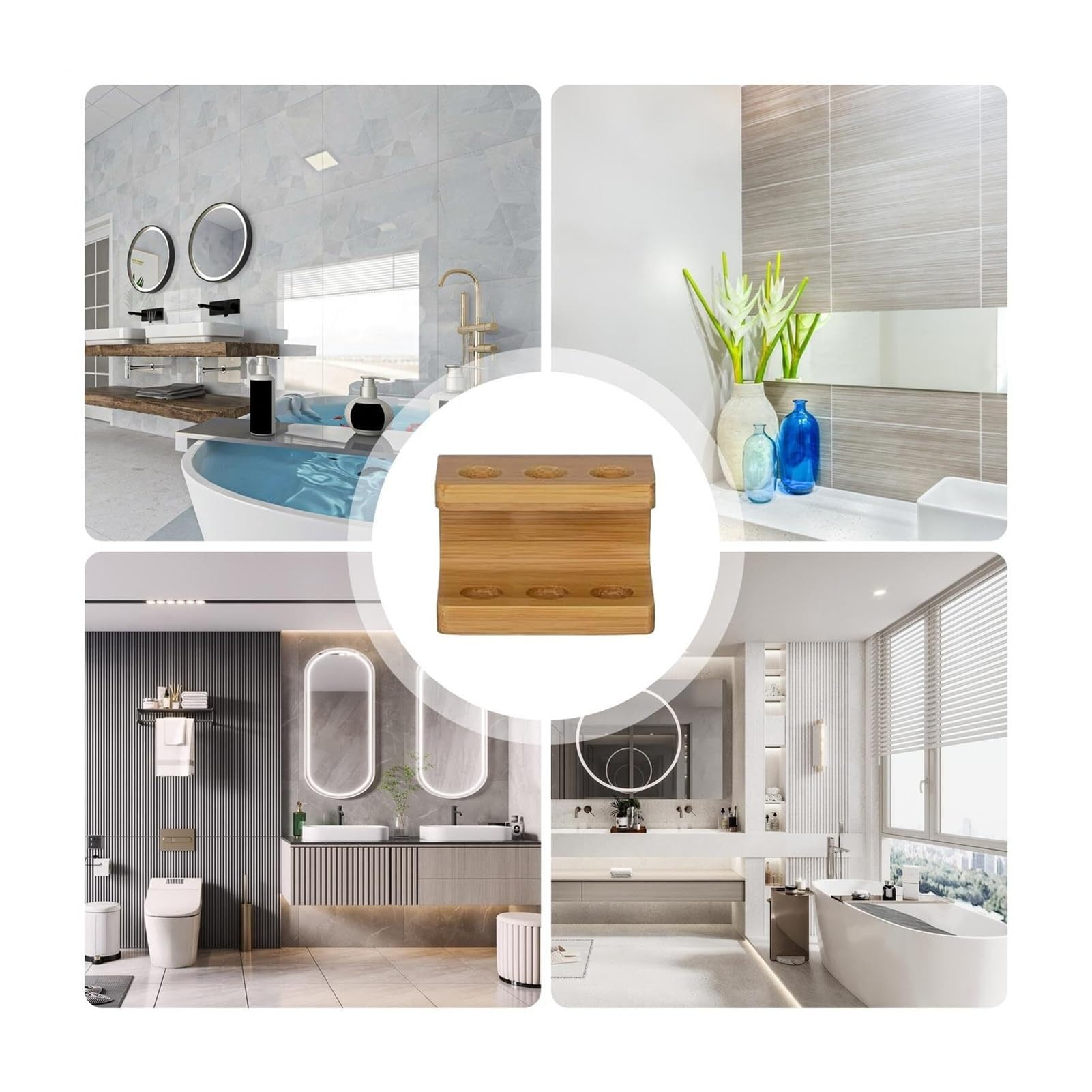 Soportes para cepillos de Dientes Soporte Multiusos de Madera rústica del Organizador Cuarto baño Tenedor Cepillo Dientes con Resistente Agua Organizador de Accesorios(3 Holes)