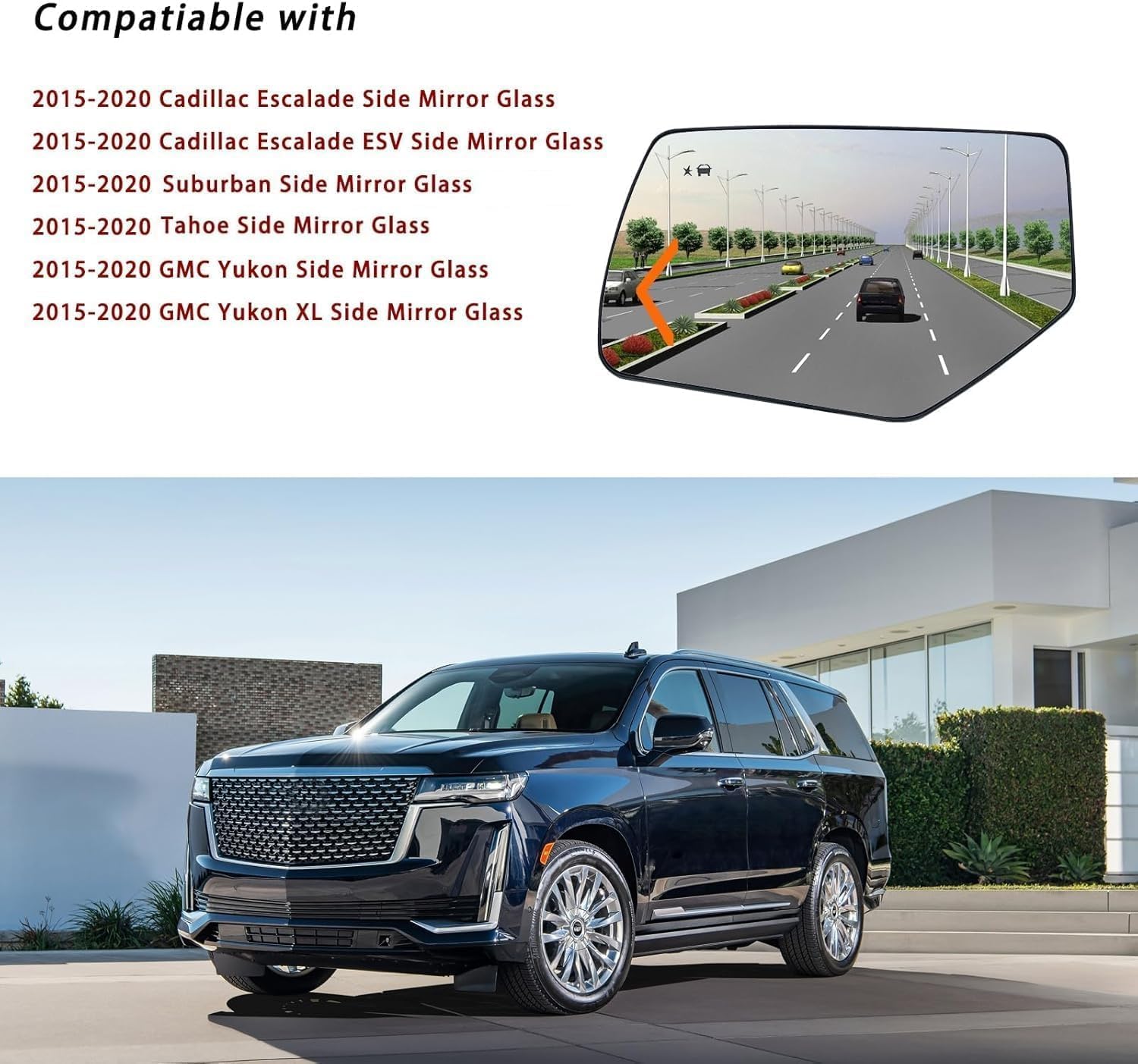 Driver Side Mirror Replacement for Cadillac Escalade Suburban Tahoe GMC Yukon 2015-2020, Left Exterior Side Rearview Mirrors Glass, with Backing Plate, Power Heated,Turn Signal