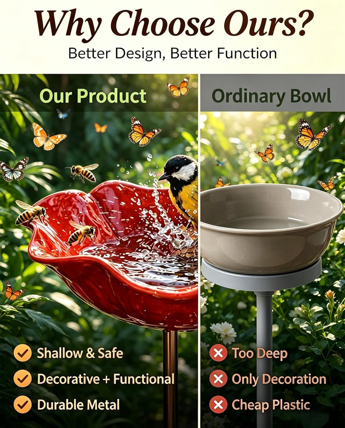 3 Stück Vogeltränke Blume als Gartenstecker,Bienenblüten Keramik Tränke,Insektentränke Gartendeko,Blumenstecker für Rasen,Beete und Vögel（Keramik）