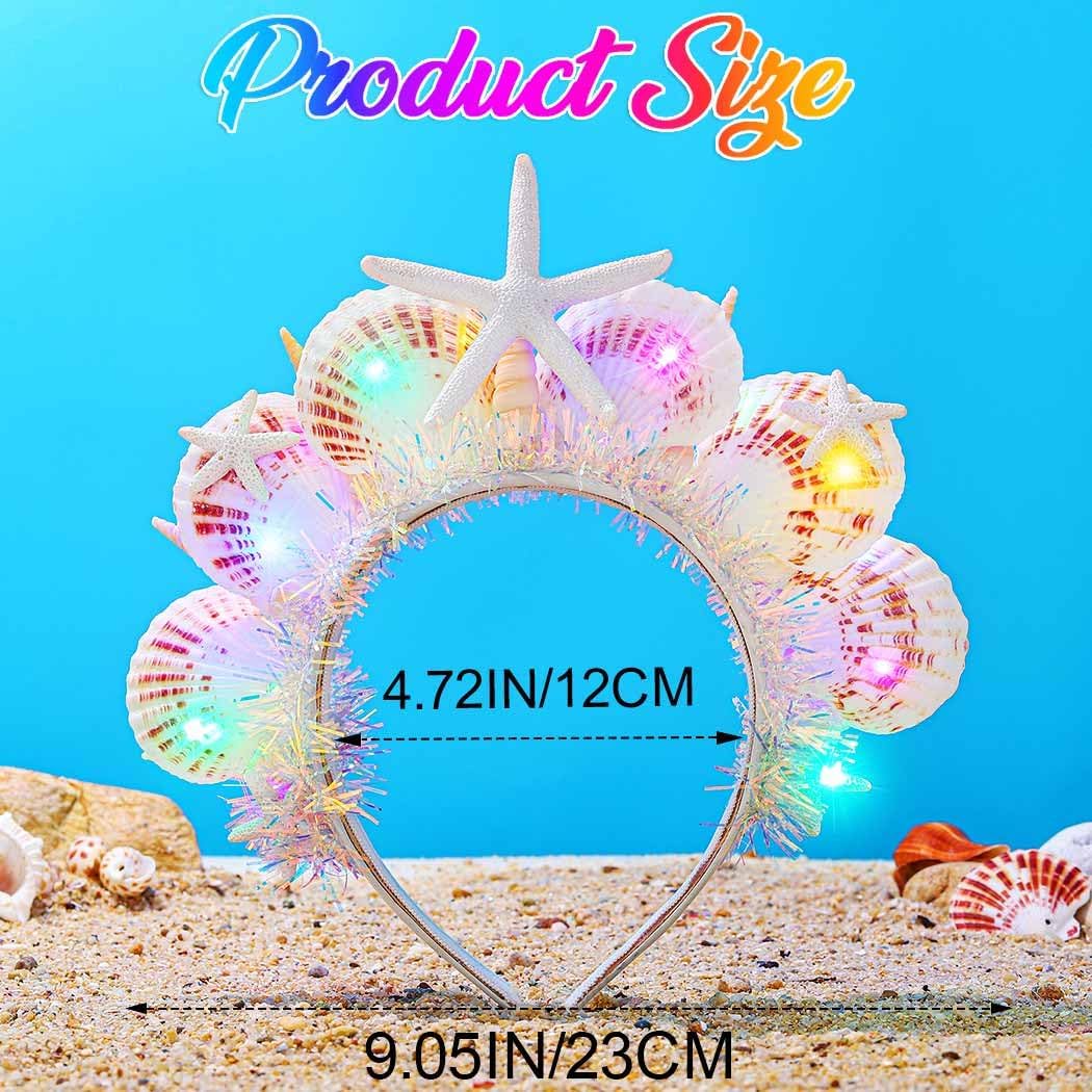 CAKURE Light Up Mermaid Headband Led Seashell Headpiece Under the Sea Hair Accessories for Women - Image 2