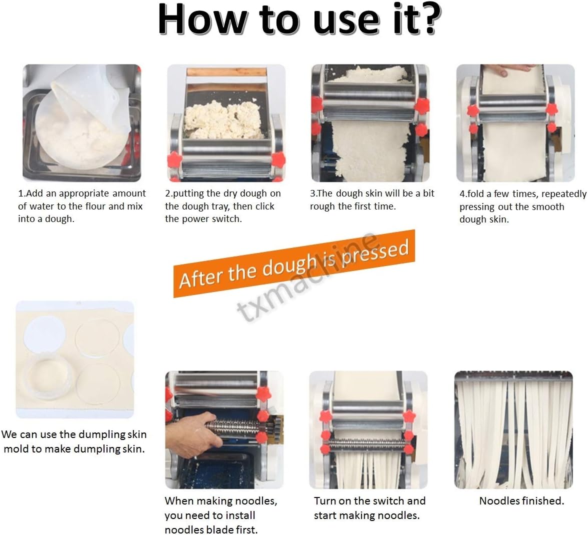 Electric Pasta Press Maker Noodle Machine Dumpling Skin Maker stainless steel (110V/60HZ,16cm width dough kneading machine)