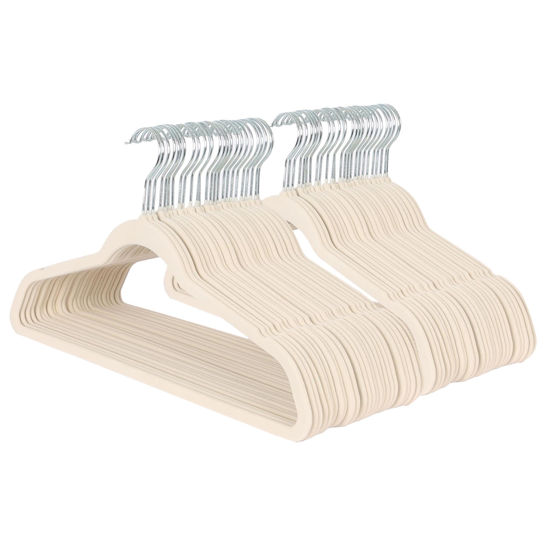 Harbour Housewares Velvet Hangers - 45cm - 50x - Ivory Non-Slip Coat Hangers with Trouser Bar Clothes Bar 360 Degree Swivel Hook Wardrobe Organiser for Suit & Shirt, Trouser
