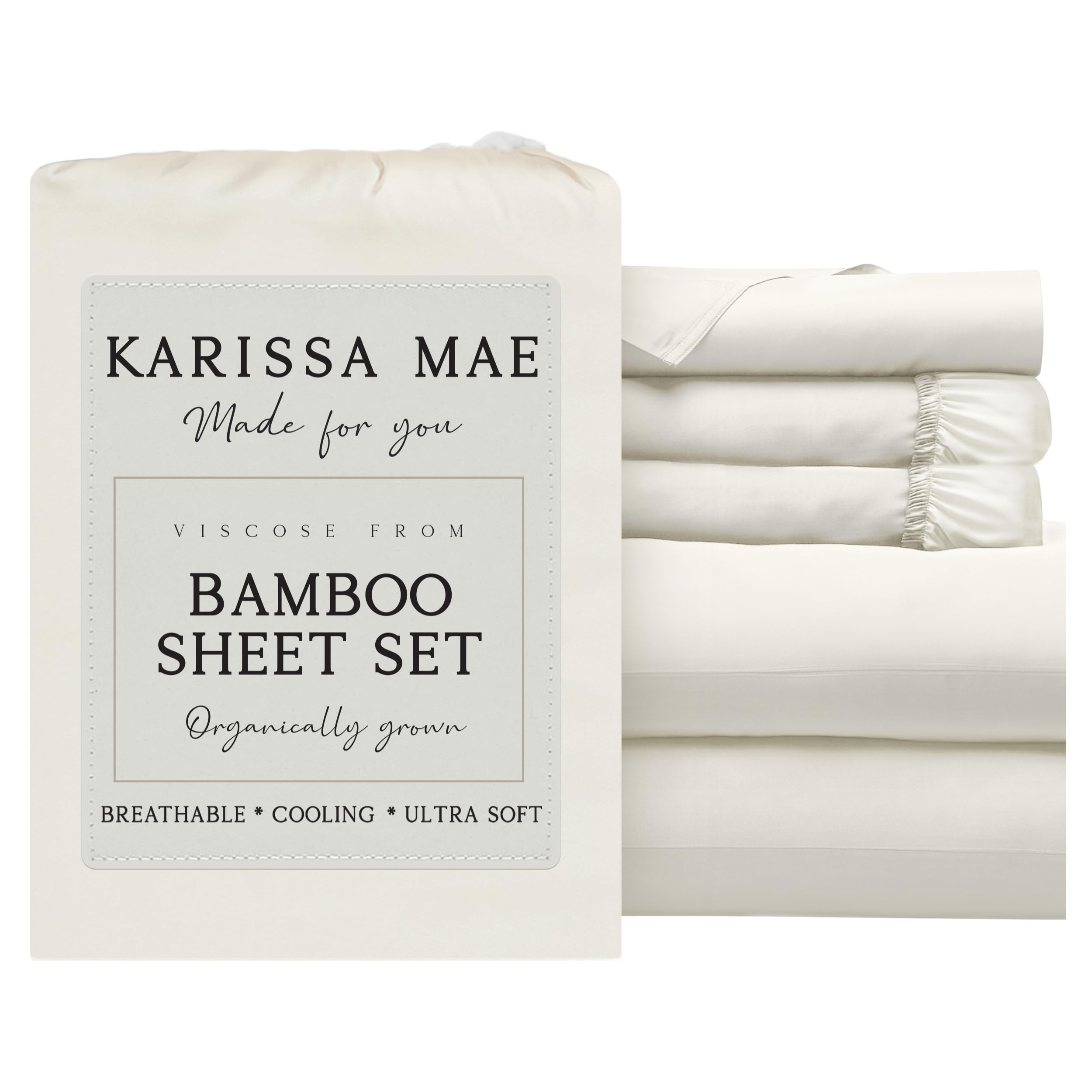 KARISSA MAE Luxury Bamboo Viscose Split King Size Sheet Set, FSC Certified
