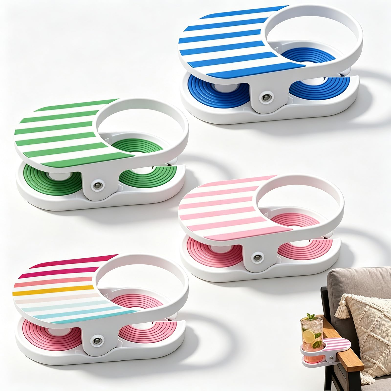 Clip-On Drink Holder, Drinking Cup Holder Clip with Side Hole, Portable Cup Holder for Desk, Chair for Water Drink Beverage Soda Coffee Mug (Set)