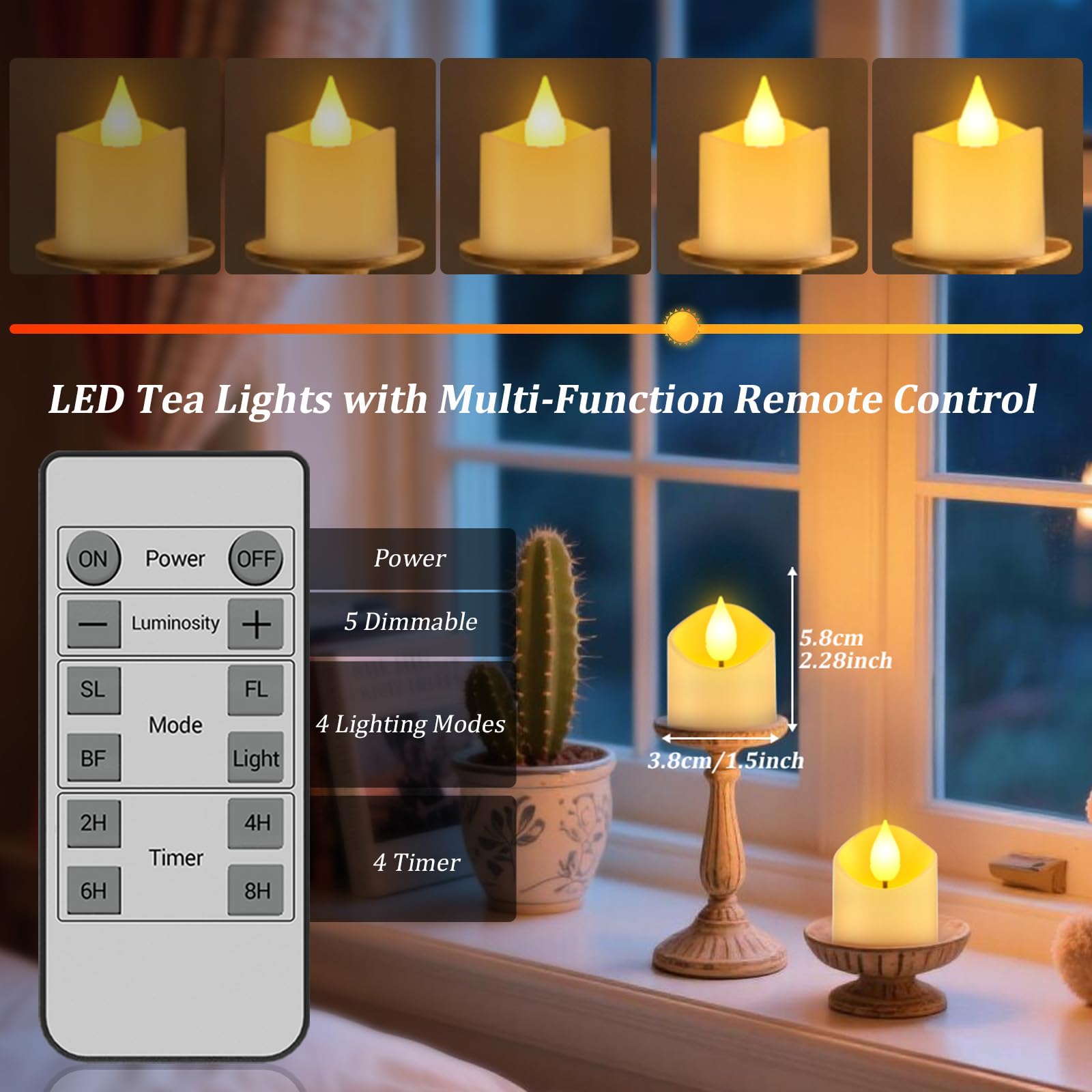 Yakpo Confezione da 12 lumini a LED a batteria, senza fiamma, tremolanti, con timer elettrico, candele votive a LED tremolanti per esterni, per Natale, Halloween, decorazioni a forma di zucca
