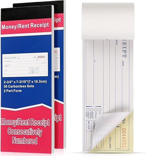 Miniatura 10 de Crtiin Libro de recibos de dinero y alquiler de 10 blocs de 2.75 x 7.2 pulgadas, tapa encuadernada de 2 partes sin carbono con copias autocopiadas,