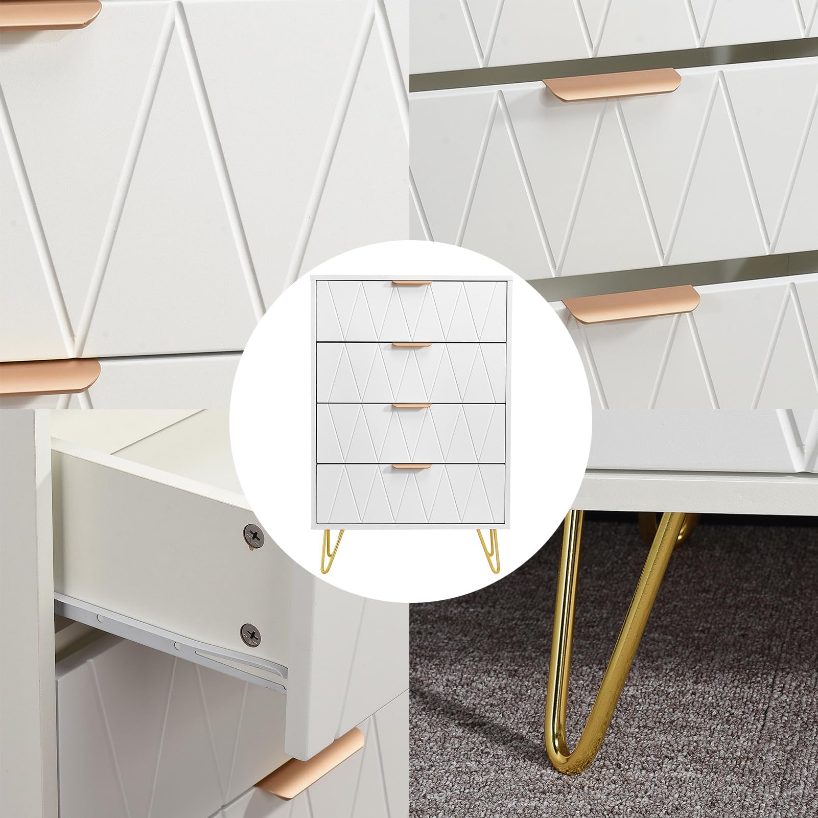 Commode 4 Tiroirs 60cm, Commode pour Chambre à Coucher, Enfant, Salon ou Couloir, Moderne Tiroirs Meuble de Rangement, 60x34x90 cm, Blanc