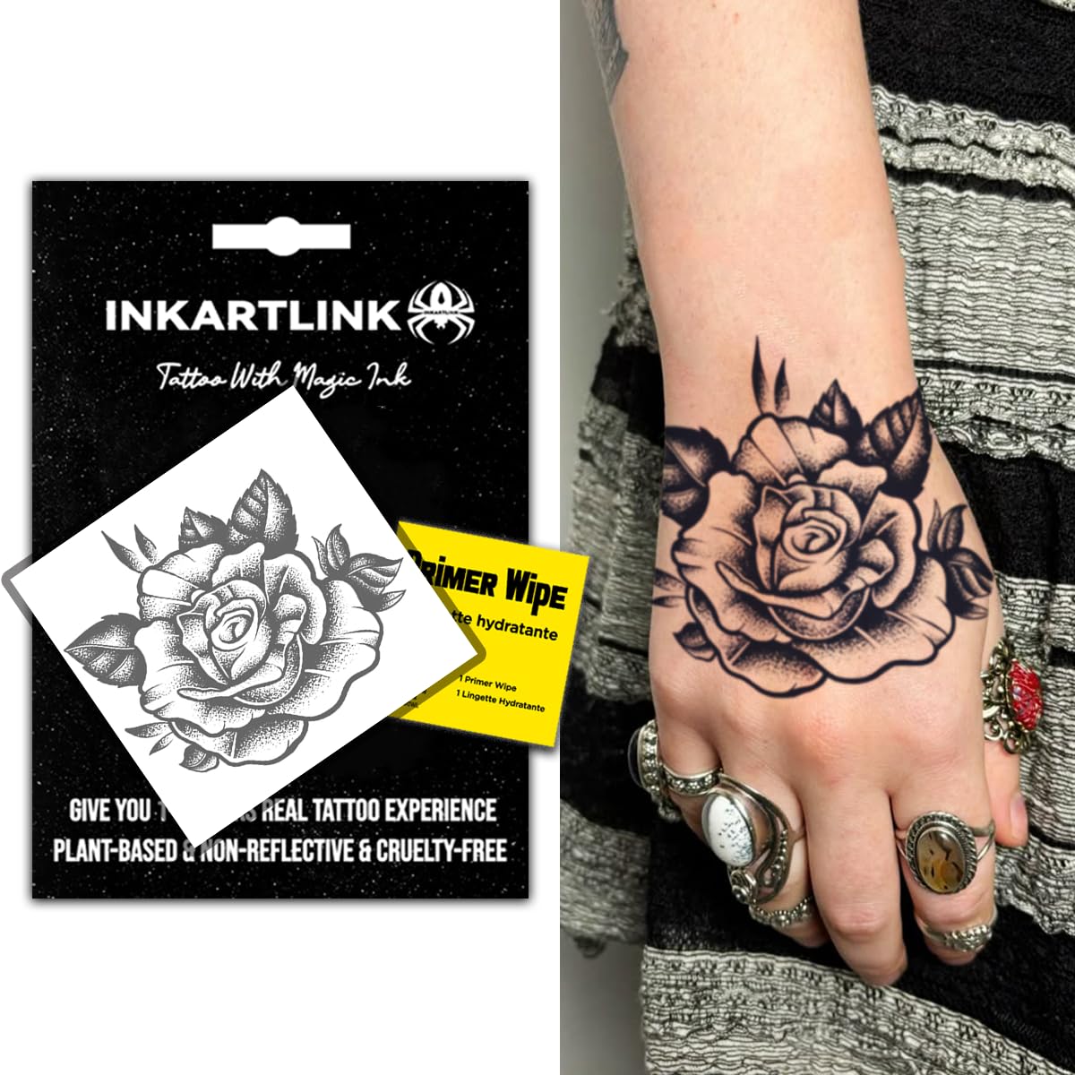INKARTLINK Semi Permanent Tattoo, Flower Temporary Tattoo, Party Tattoo, Exquisite and Realistic Design, Entry-level Tattoo, Cruelty-free, Waterproof (Flower 3)