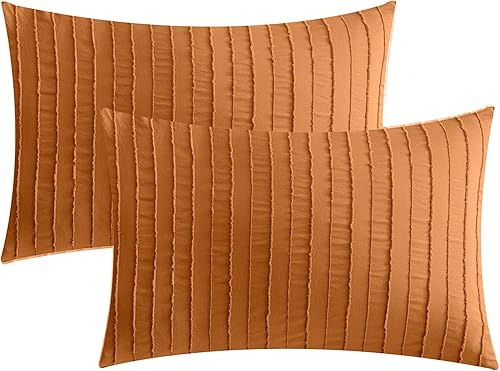 JELLYMONI Paquete de 2 fundas de almohada de color óxido tamaño King, fundas de almohada de microfibra suave a rayas con cierre de sobre (almohadas