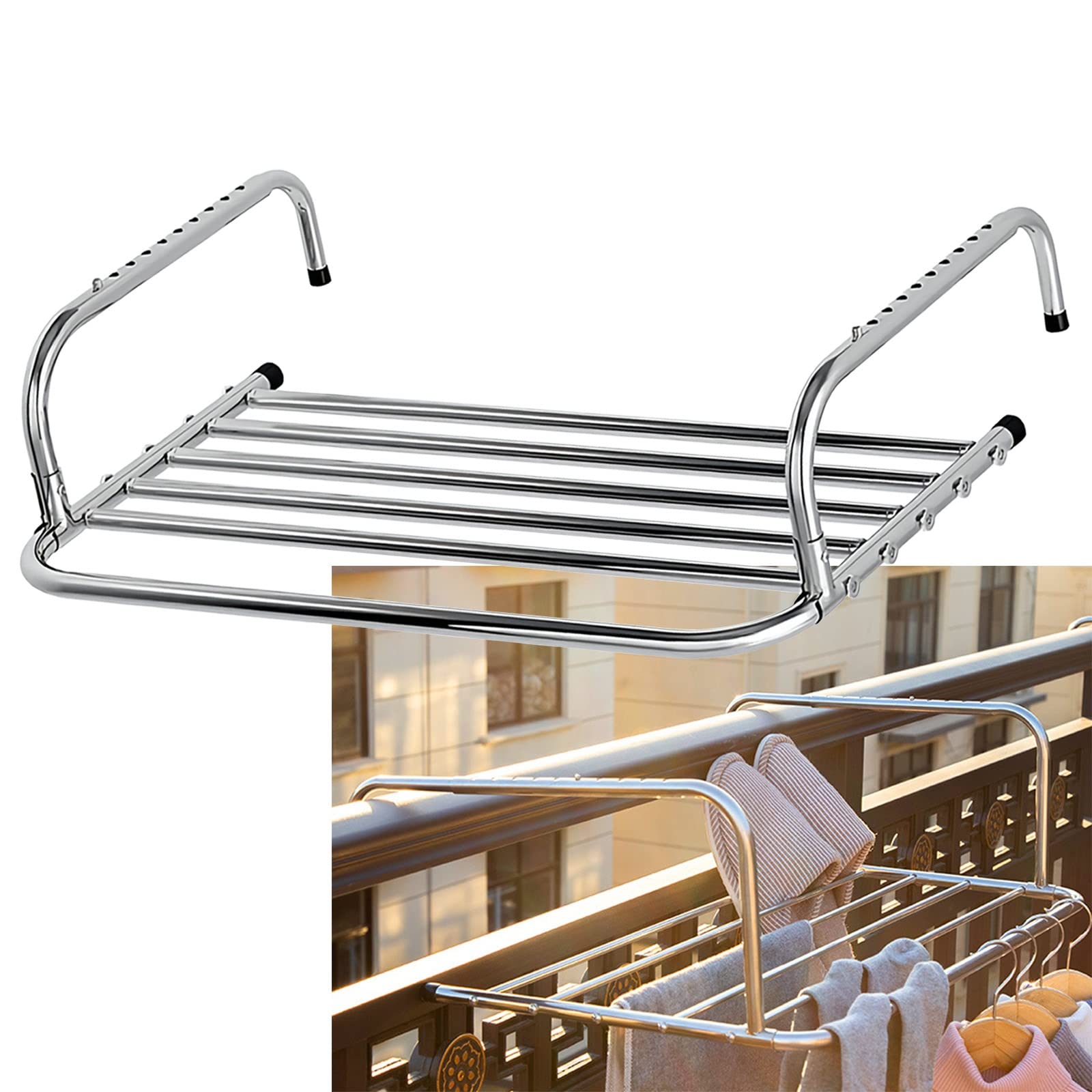 Stendibiancheria Stendino Pieghevole, Stendibiancheria in Acciaio Inox Larghezza da 40 A 80cm Portata 20kg Stendibiancheria da Balcone Stendino per Interno Ed Esterno, Praticità