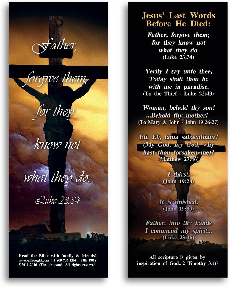 eThought Bible Verse Cards, by - Jesus' Last Words Before He Died on The Cross - Pack of 25 Bookmark Size Cards (BB-B018-25)