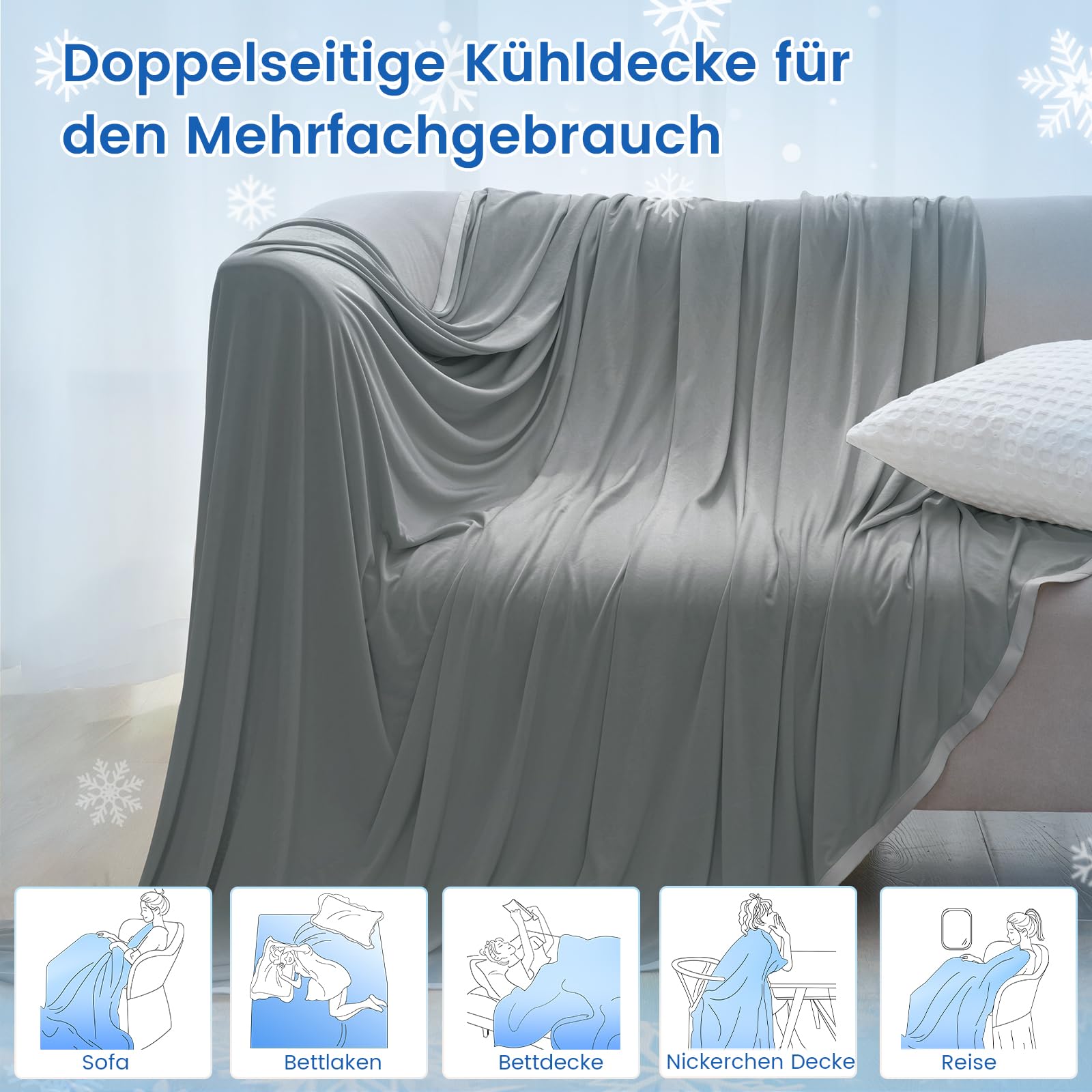 PHF Kühldecke 150x200cm Arc-Chill Q-Max>0.5 doppelseitige selbstkühlende atmungsaktive Charcoal Grey Bettedecke (Anthrazit)