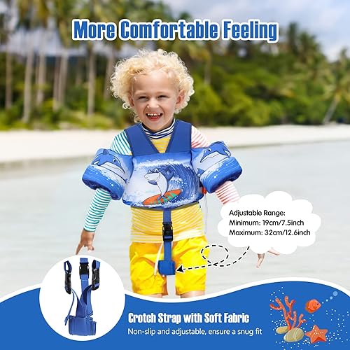 Miniatura 3 de MoKo 13-30 lbs/30-70 lbs Toddler Floaties Arm Floaties, Toddler Swim Vest Cartoon Swim Arm Band for Kids with Crotch Strap Pool Float Vests Sleeves