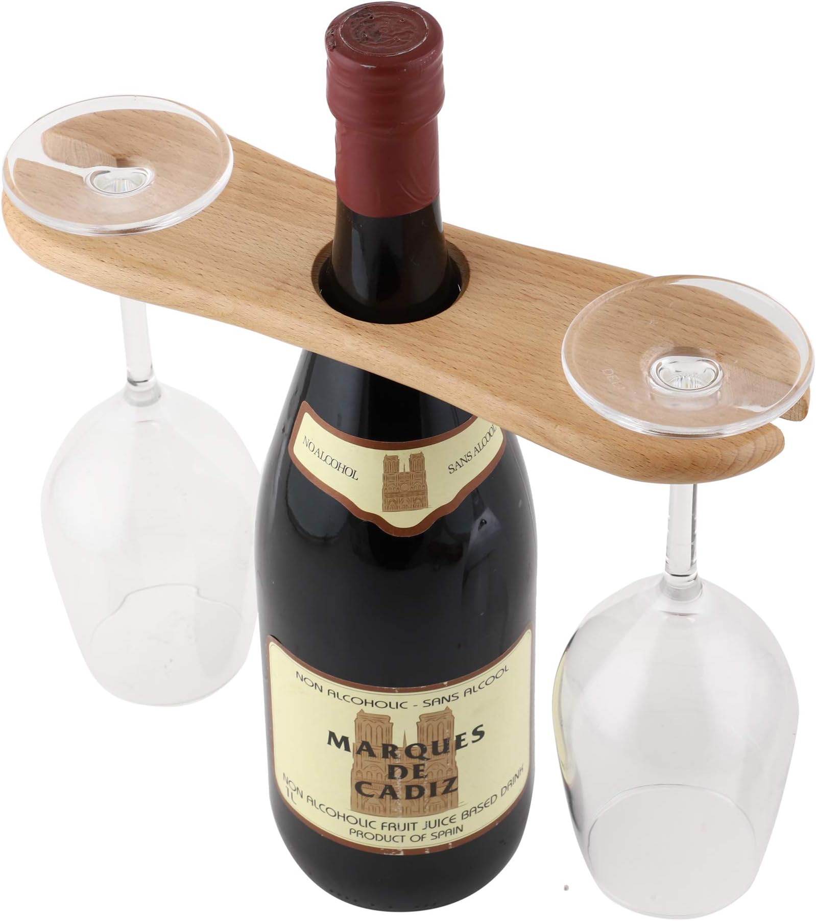 FrescorrWine Bottle & Glass Holder - Handmade Wooden Counter Stand for Wine for Two Glasses & Bottle (Steam Beach Wood)