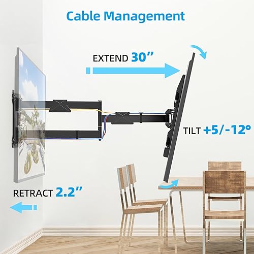 Miniatura 6 de Soporte de pared para TV de esquina premontado para televisores de 32 a 80 pulgadas, movimiento completo con extensión de deslizamiento suave, brazo