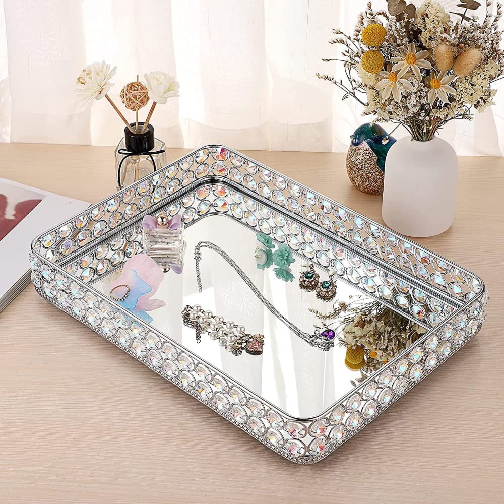 Bandeja de espejo para decoración del hogar, almacenamiento rectangular de cosméticos y joyas, diseño elegante para organizar accesorios