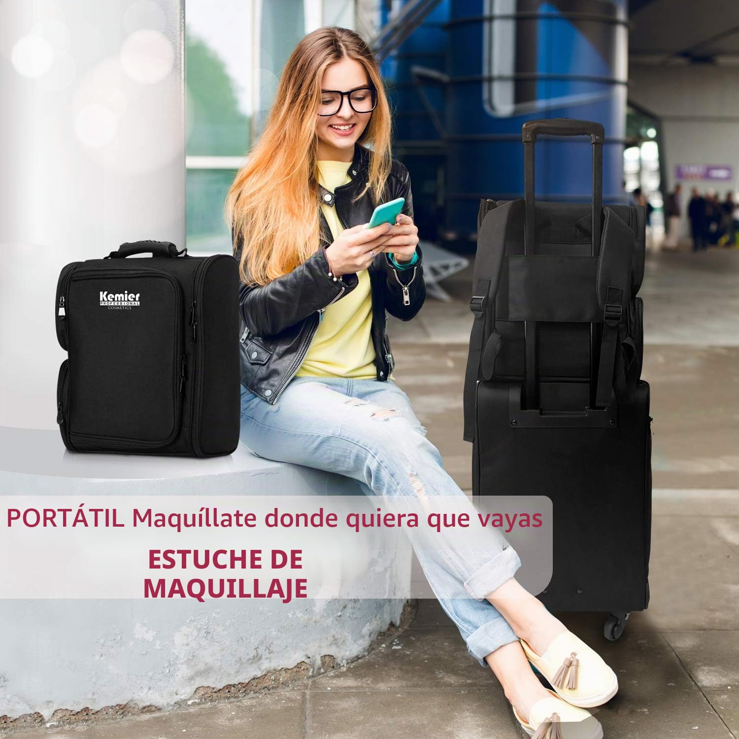 Neceser de maquillaje profesional con bolsas transparentes para cosméticos de viaje, color negro, Negro , 1 Stück (1er Pack), Mochilas de viaje