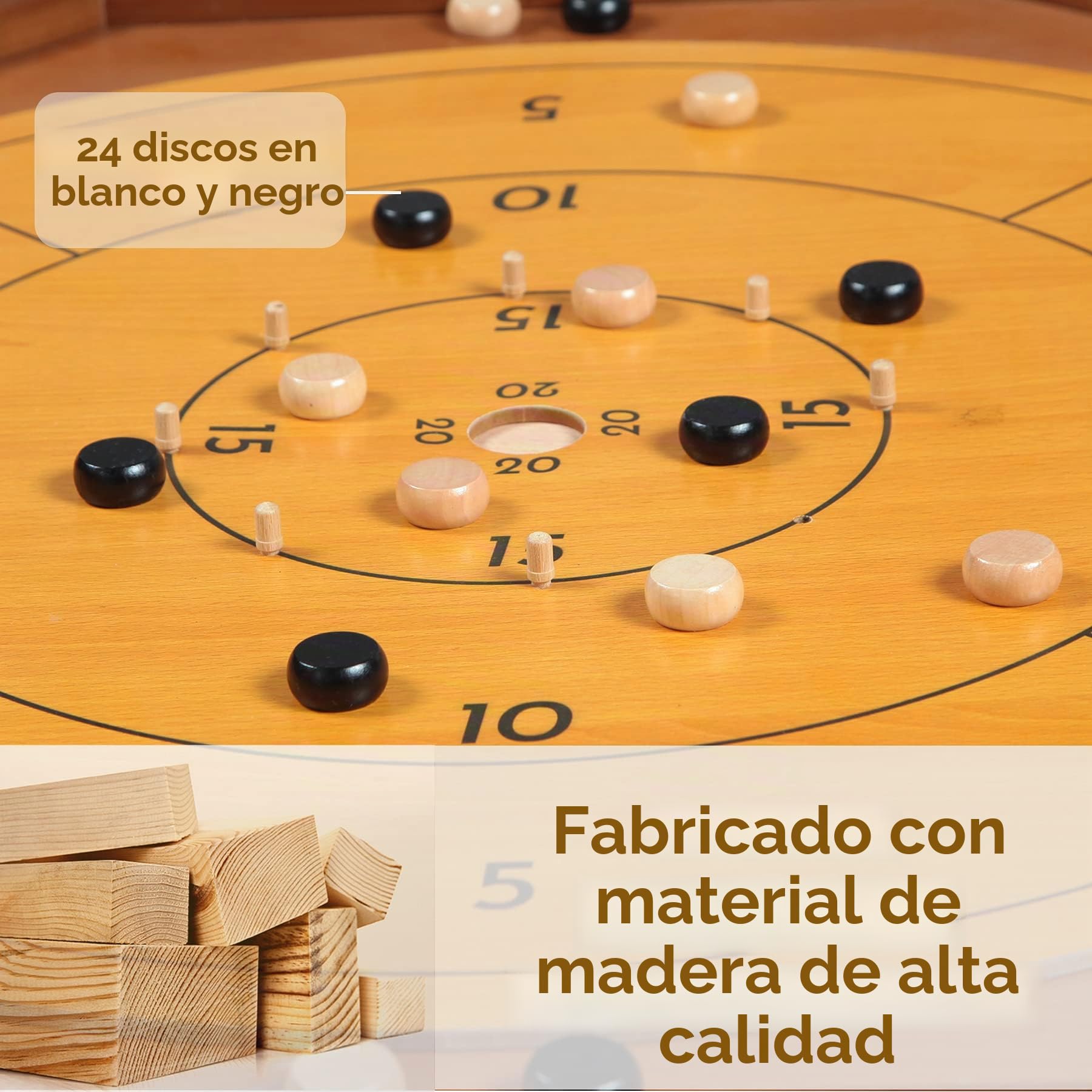 Torneo Crokinole and Checkers, juego de mesa oficial de crokinole de 76 cm con superficie de juego de 26 pulgadas, juego de mesa de la herencia canadiense para dos jugadores, juegos de destreza