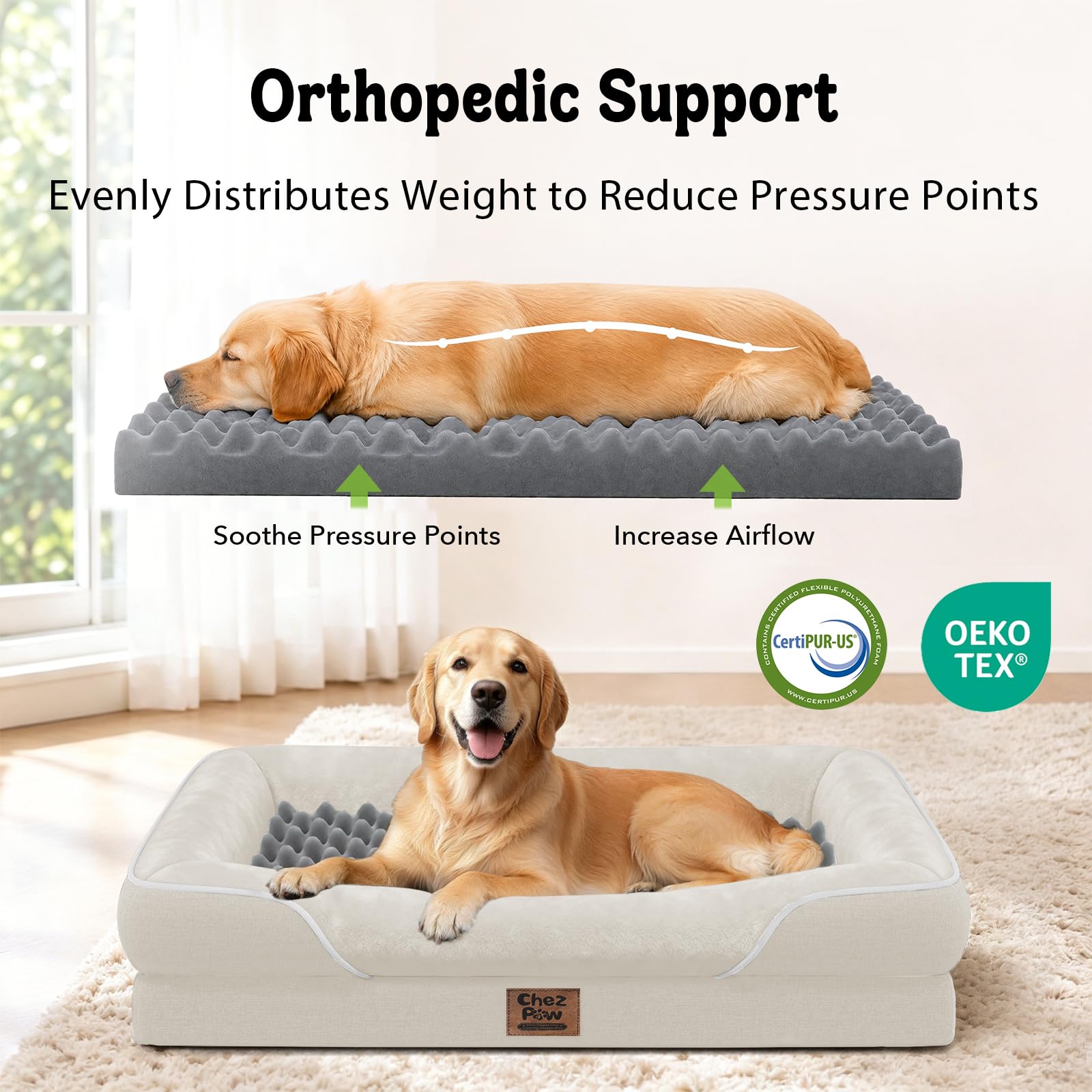 Chez Paw Waterproof Orthopedic XL Dog Bed for Large and Extra Large Dogs