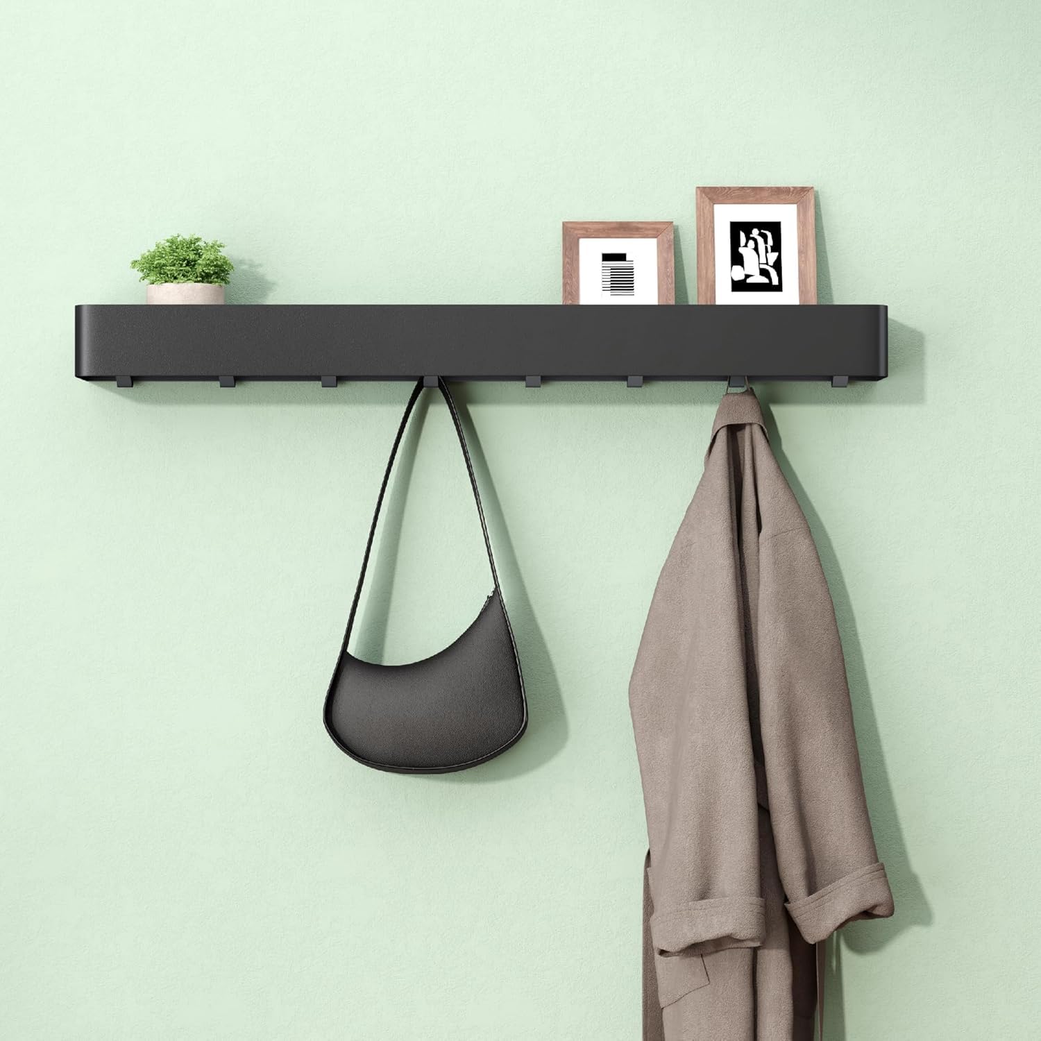 Mai & Mai Coat Hooks Wall Mounted with Shelf – 80cm Coat Rack Wall Mounted with 8 Hooks, Wall Hooks Coat Hanger for Hallway Entryway Bedroom Reglo-05