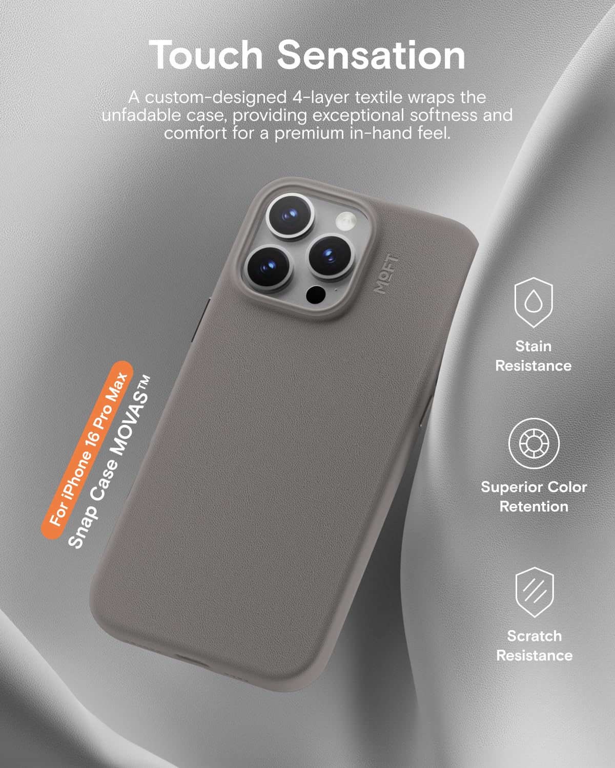 MOFT Snap Case MOVAS for iPhone 16 Pro Max, Magnetic Vegan Leather Phone Case, Taupe - Image 2