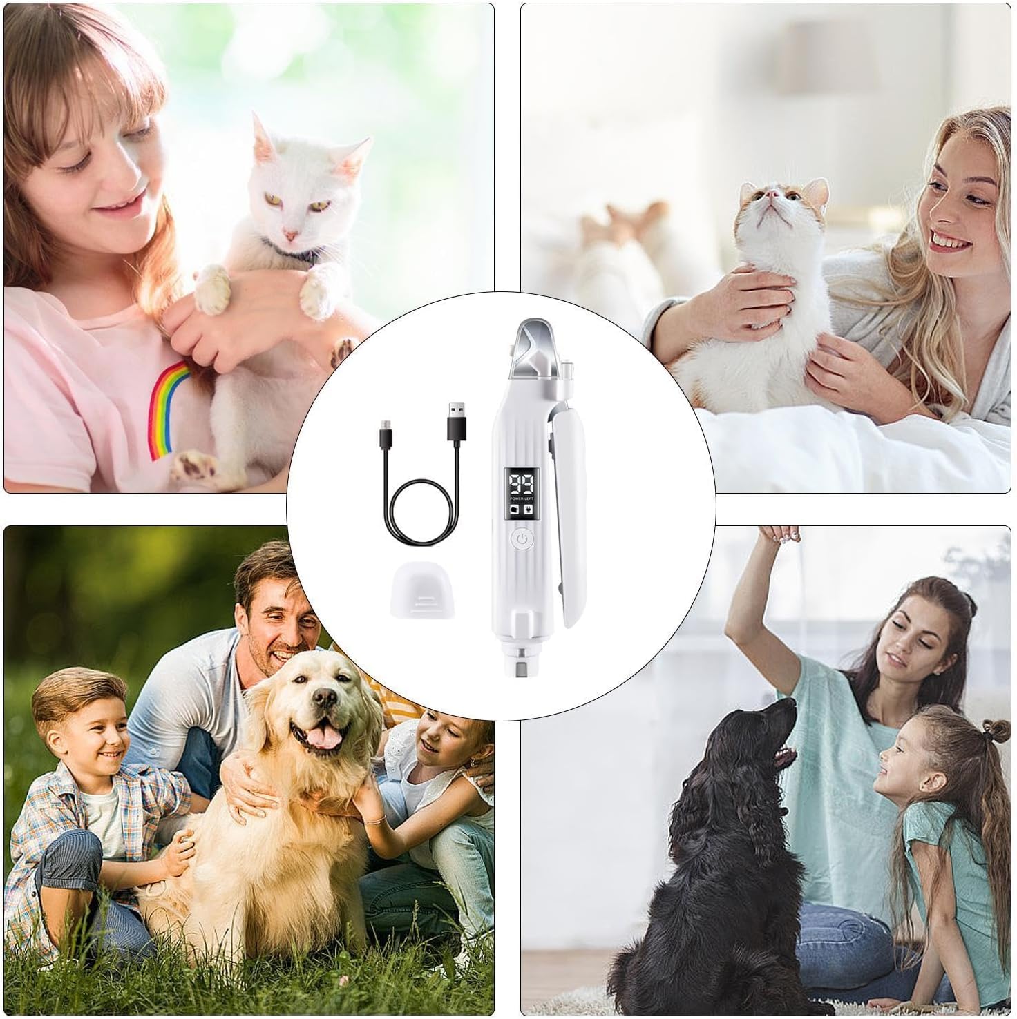 LED PetNail Pro System | Cortauñas Perro y Gato 2 en 1 con Luz LED | Lima Uñas Eléctrica Silenciosa | Cortador Uñas Perros y Gatos Recargable USB