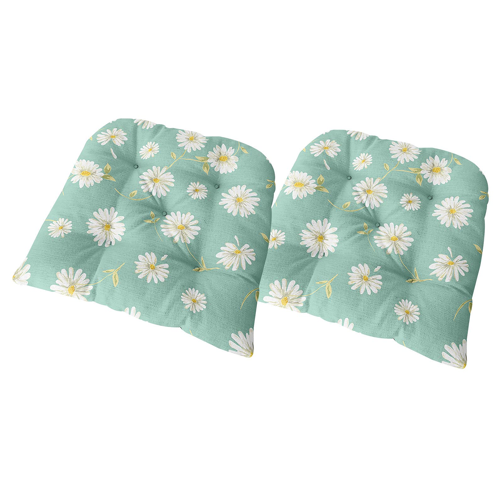 Fansu Pack 2 Cojines para Sillas, Margarita Impresión Cojín de Silla con Lazos Cojines Sillas Lino Espesar Tatami Cojín Silla para Cocina Comedor Jardín Patio (40x40x6cm,Margaritas Blancas)