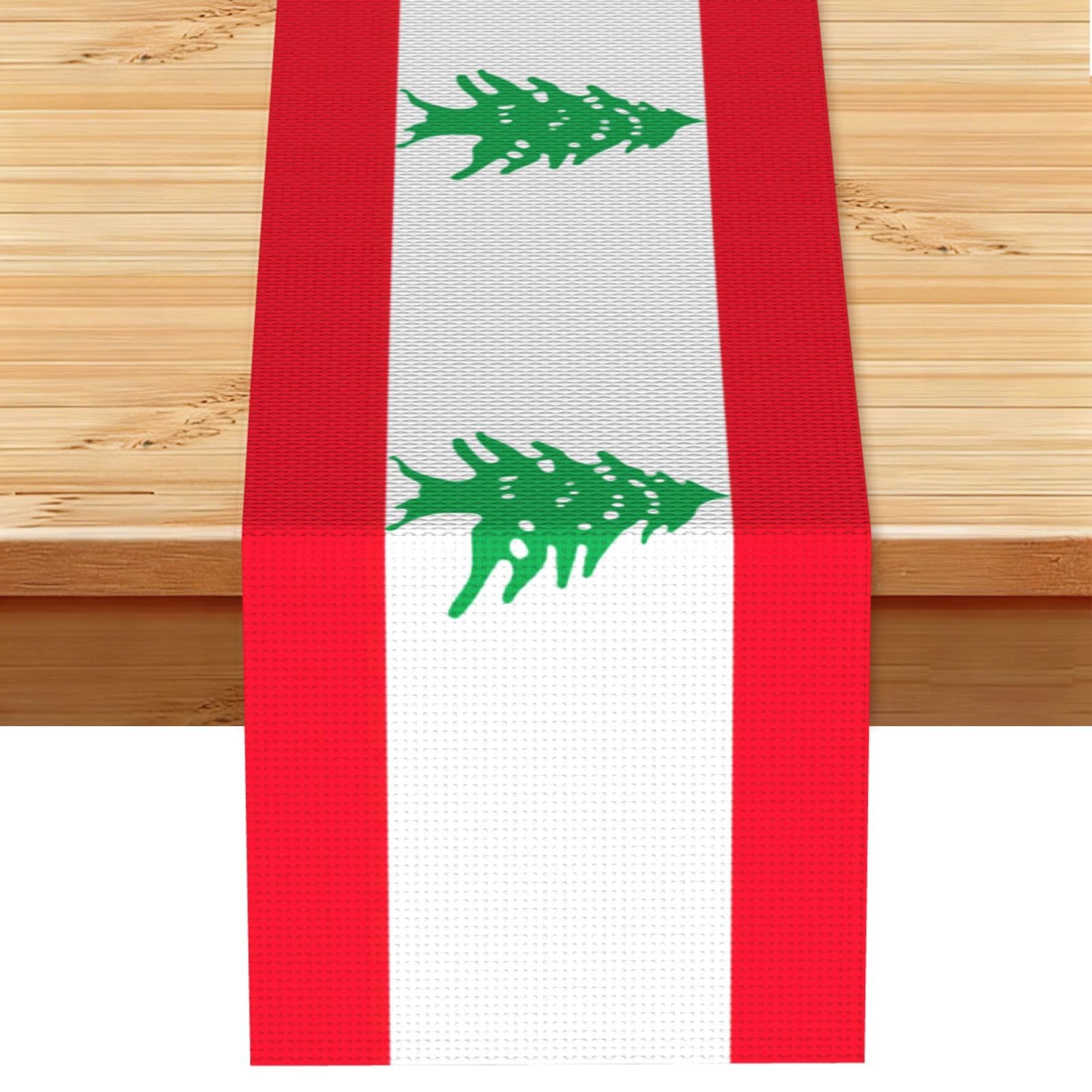 Flag of Lebanon Printed Table Runner 13 x 72, Wrinkle Resistant Decor for Dining Table Coffee Table Fireplace