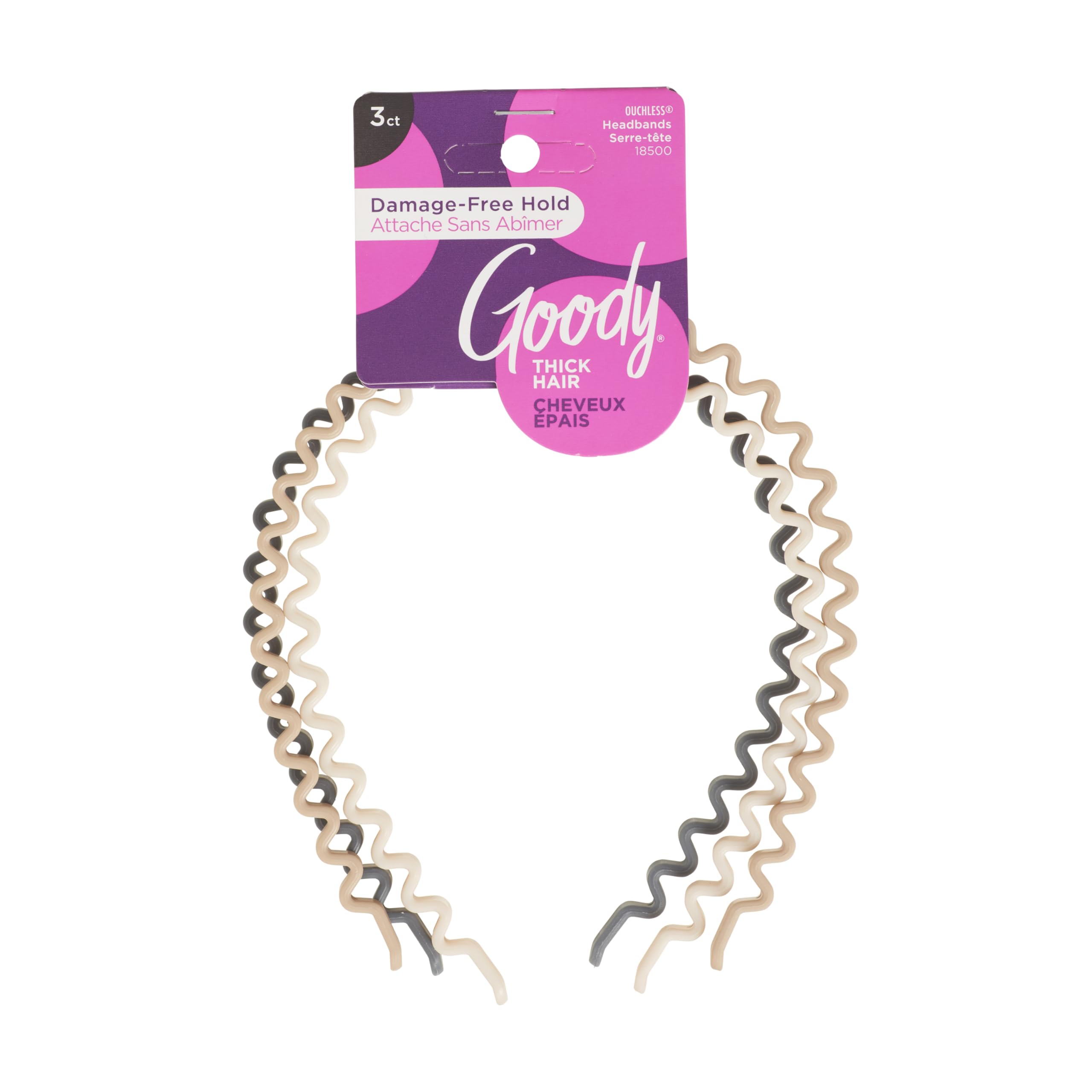 Goody Ouchless Zig-Zag Women's Headbands - 3 Ct, Warm Tones, Damage-Free Hold, All-Day Comfort Headbands for Women & Men, Everyday Hair Accessories, For All Occasions, For Thick Hair 1 Count (Pack of 3)
