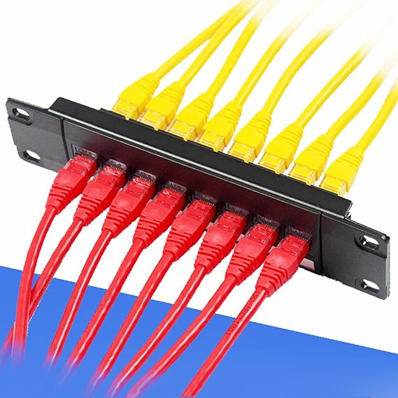 Yankok [CAT5/5e 8 Port Feed Through Patch Panel] with Built-in Pass Through Coupler Rack Wall Mount 1U Unshielded (Come with Mini Punch Down Tool)