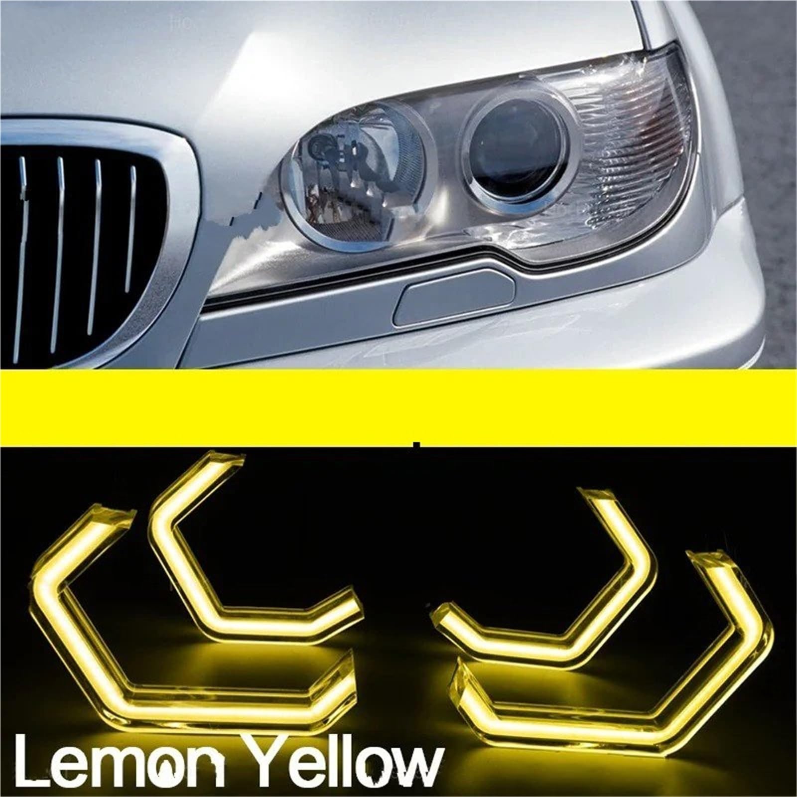 Fari Angel Eyes per auto Per BMW E46 325ci 330ci Per Convertible Coupé 2004-2006 Anello Giallo Limone Angel Eyes LED Anelli Di Luce Bianca Kit DRL Occhio d'angelo autos(Yellow)