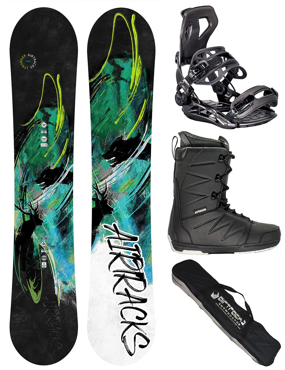 Airtracks Stronger Snowboard - Set da snowboard Wide Flat Zero Rocker + attacchi Master Fastec + Boots + SB Bag 156 159 163 165 cm